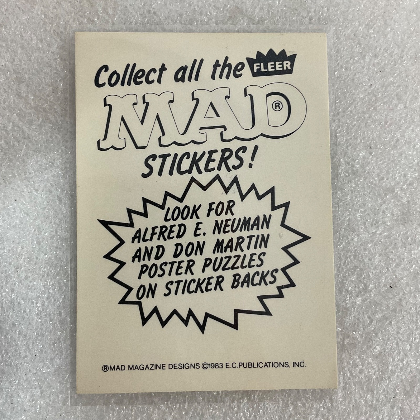 1983 MAD Trouble Stickers Fleer Sam Tiny McPherson Sticker Card - Image 2