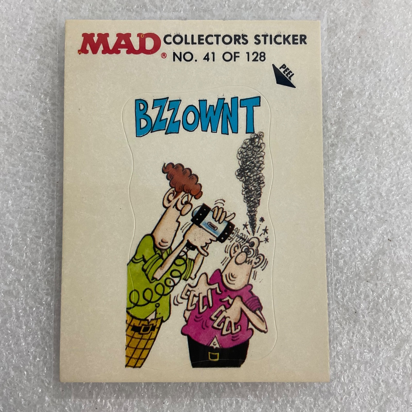1983 MAD Trouble Stickers Fleer No 41 BZZOWNT Sticker Card - Image 1