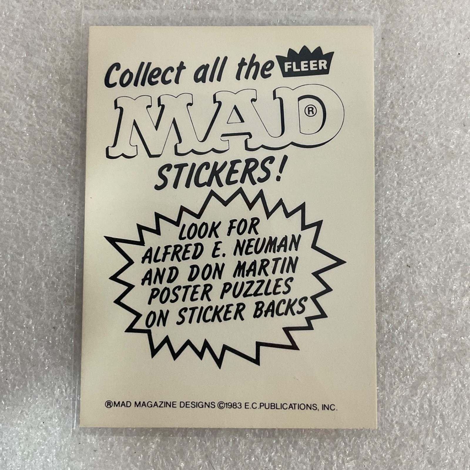 1983 MAD Trouble Stickers Fleer No 41 BZZOWNT Sticker Card - Image 2