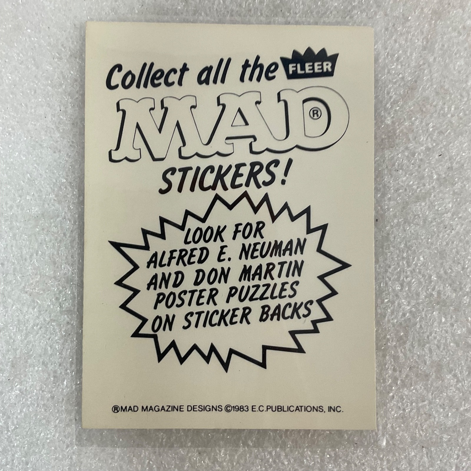 1983 MAD Trouble Stickers Fleer Save Fuel Vintage Sticker Card - Image 3