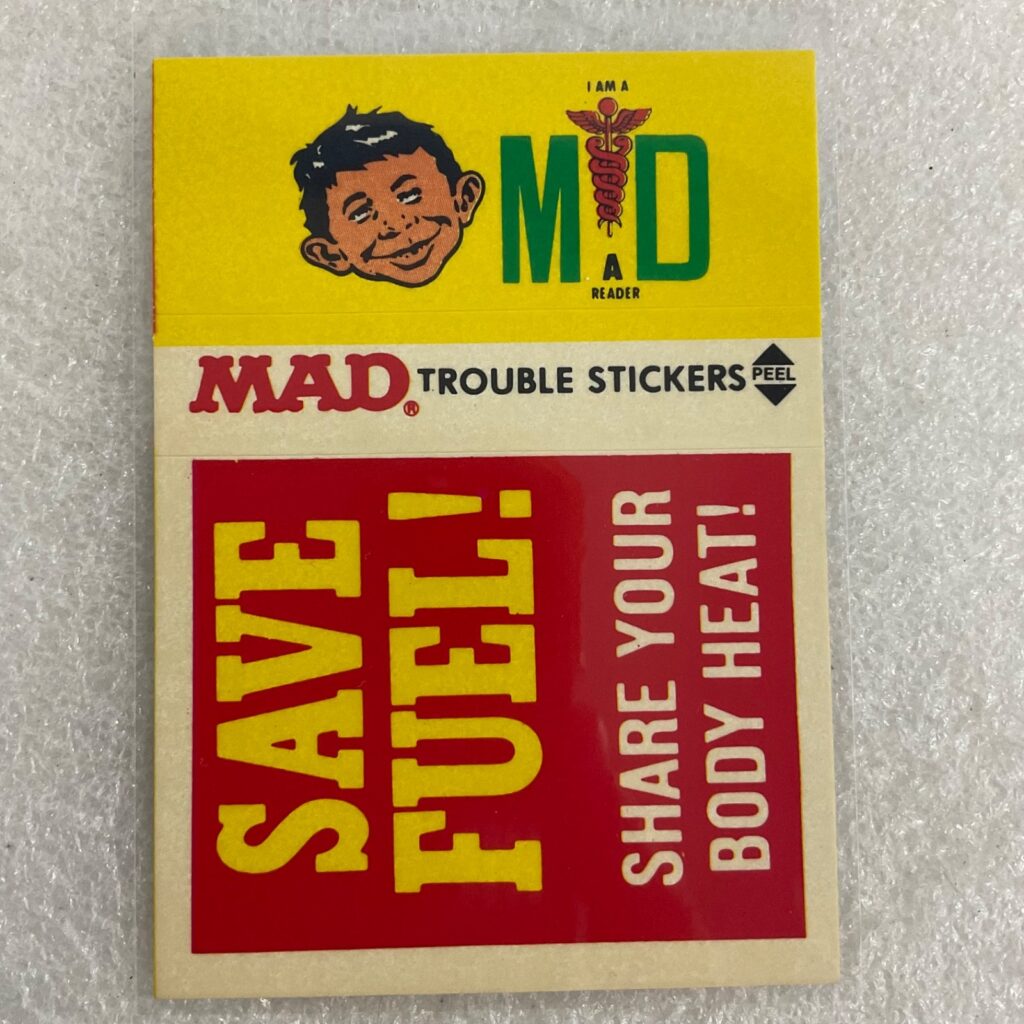 1983 MAD Trouble Stickers Fleer Save Fuel Vintage Sticker Card - Image 1