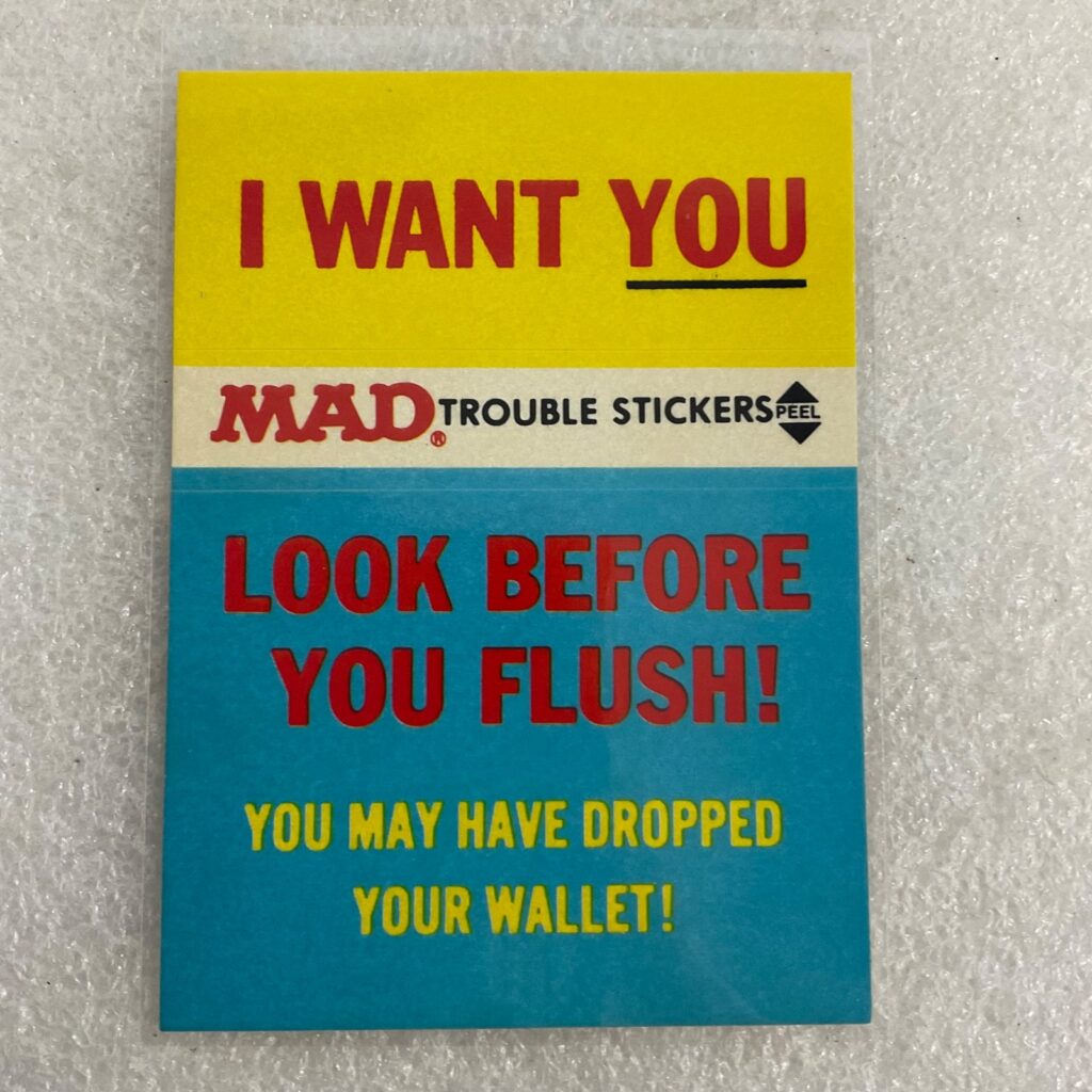 1983 MAD Trouble Stickers Fleer I Want You Look Before You Flush Card - Image 1