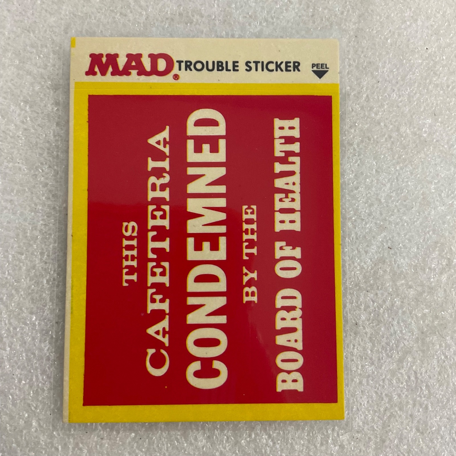 1983 MAD Trouble Stickers Fleer Cafeteria Condemned Sticker Card - Image 2
