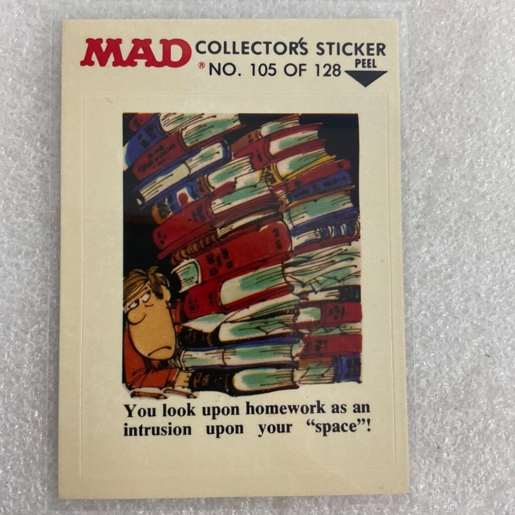 1983 MAD Trouble Stickers Fleer No 105 Homework Sticker Card - Image 1