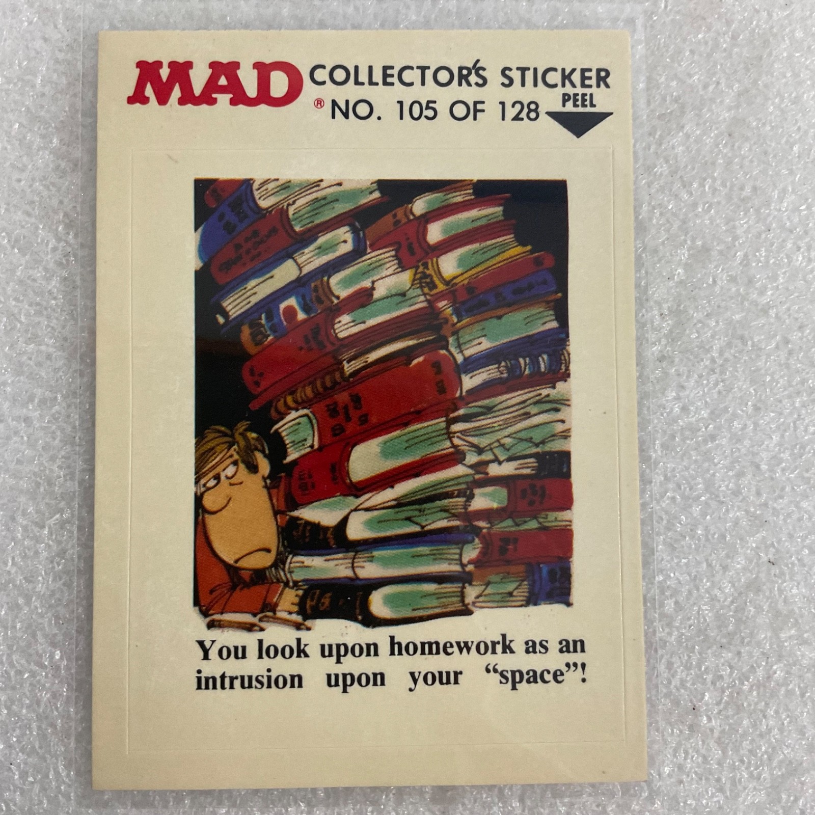 1983 MAD Trouble Stickers Fleer No 105 Homework Sticker Card - Image 1