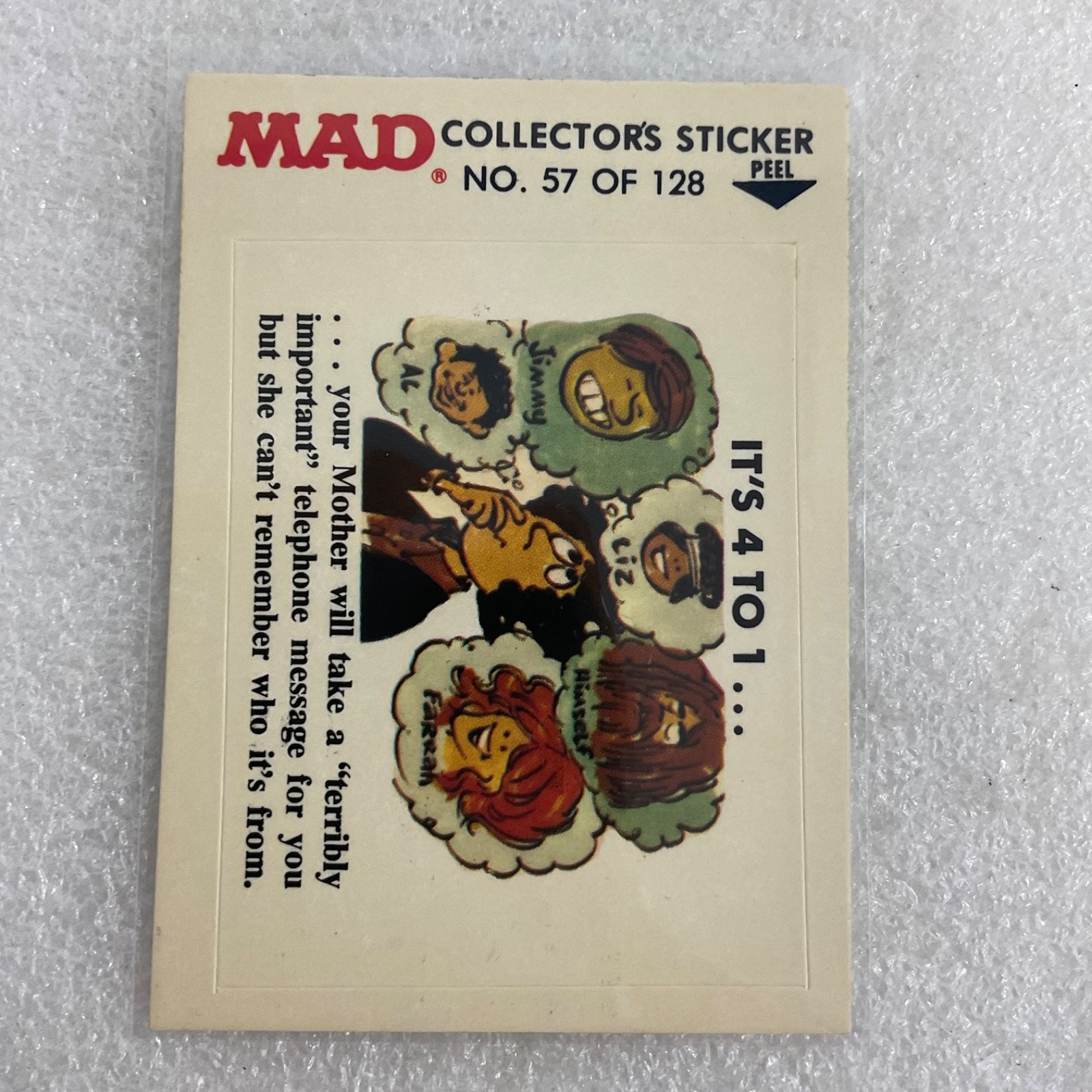 1983 MAD Trouble Stickers Fleer No 57 It's 4 To 1 Sticker Card - Image 2