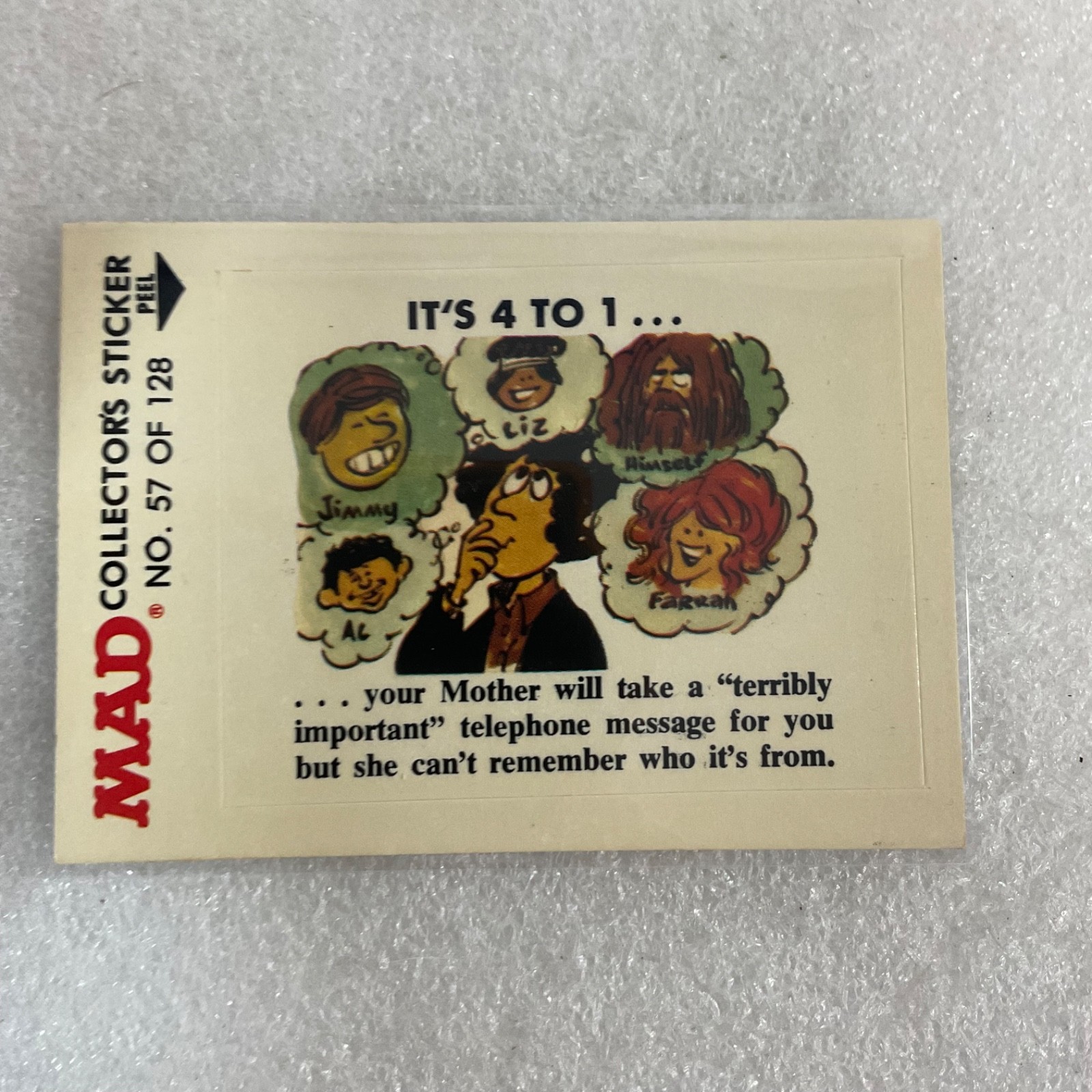 1983 MAD Trouble Stickers Fleer No 57 It's 4 To 1 Sticker Card - Image 1