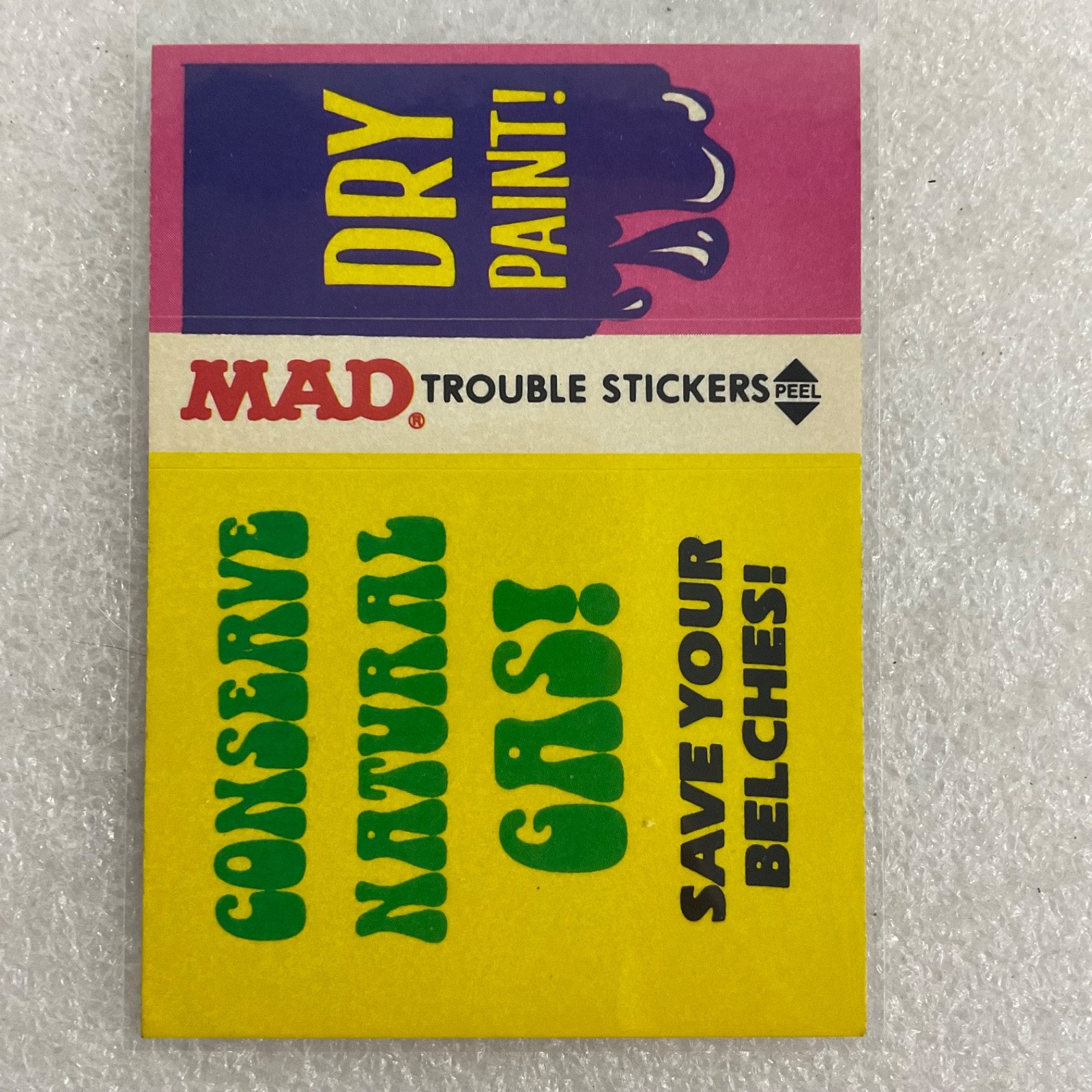 1983 MAD Trouble Stickers Fleer Conserve Natural Gas Sticker Card - Image 2