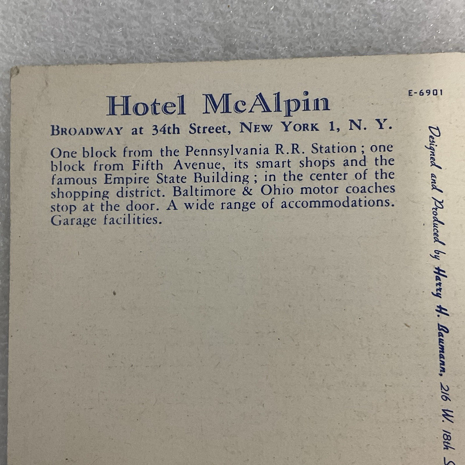 Vintage Hotel McAlpin NYC Postcard Broadway & 34th St Unused Linen 1940s - Image 3