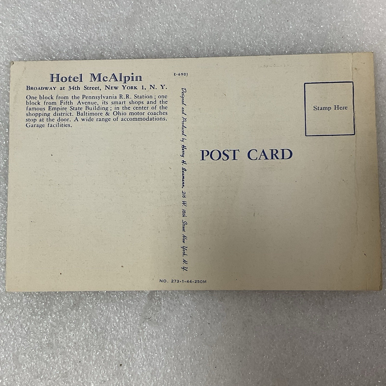Vintage Hotel McAlpin NYC Postcard Broadway & 34th St Unused Linen 1940s - Image 2