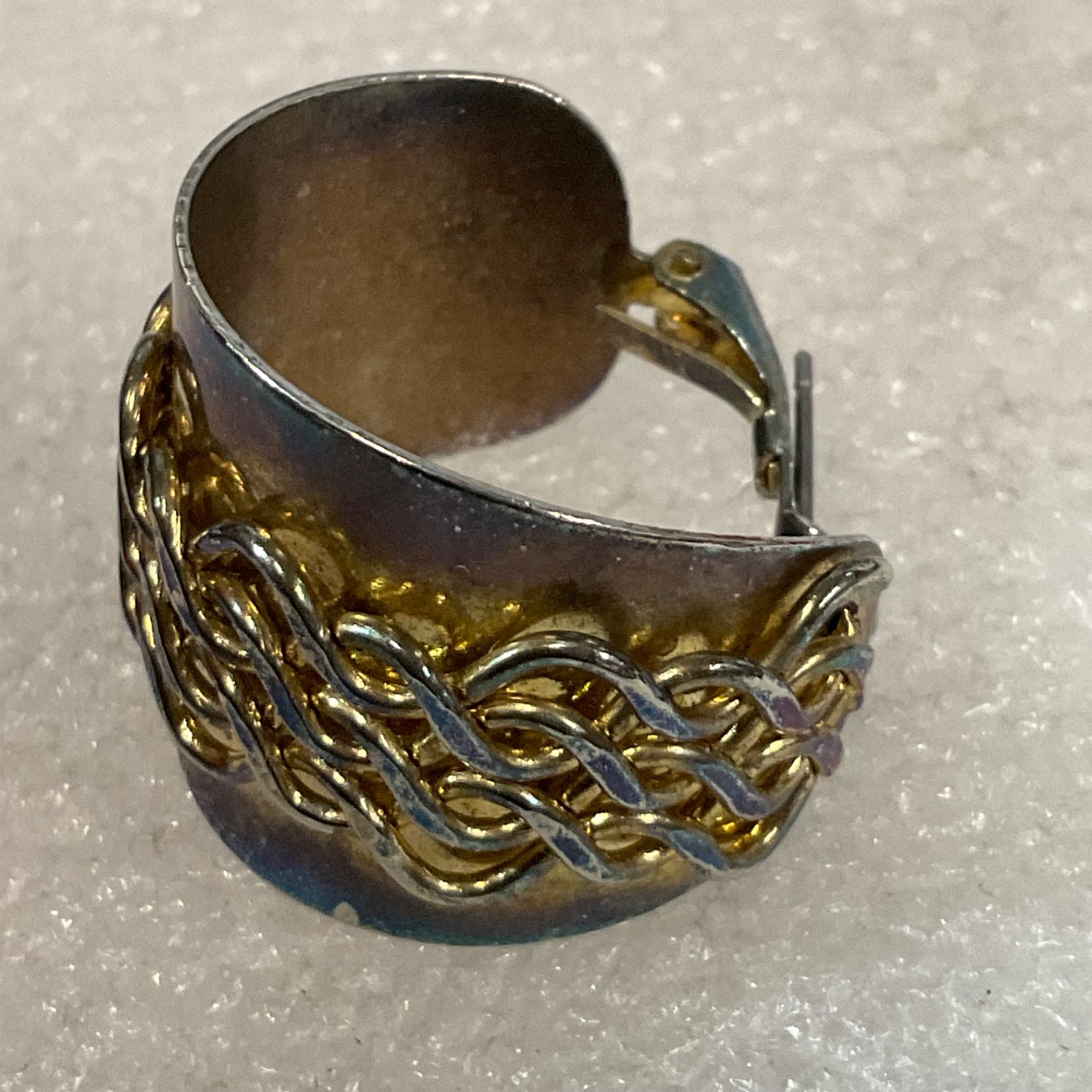 Vintage Wide Band Adjustable Ring Size 11 Gold Silver Tone Braided Celtic Design - Image 2