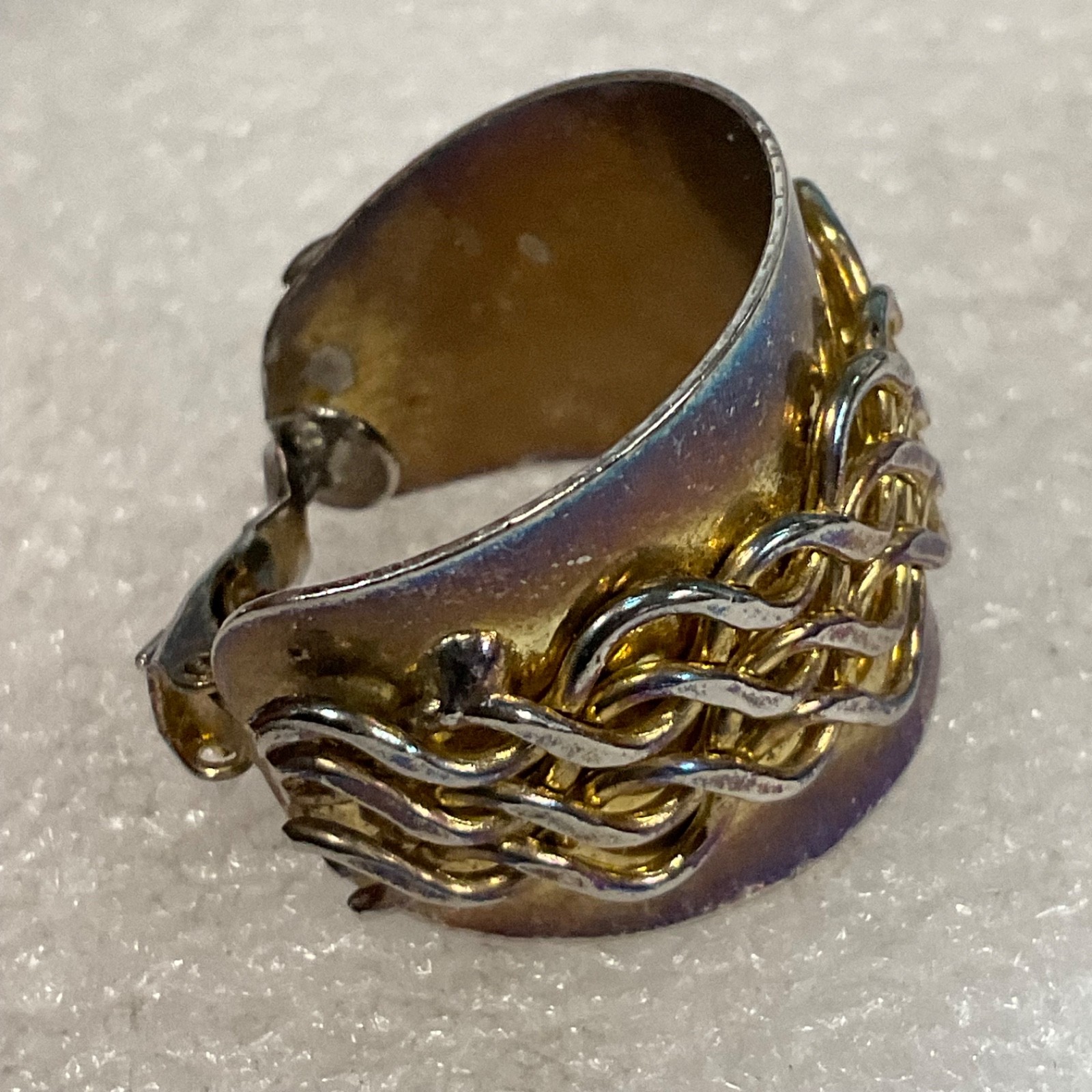 Vintage Wide Band Adjustable Ring Size 11 Gold Silver Tone Braided Celtic Design - Image 6