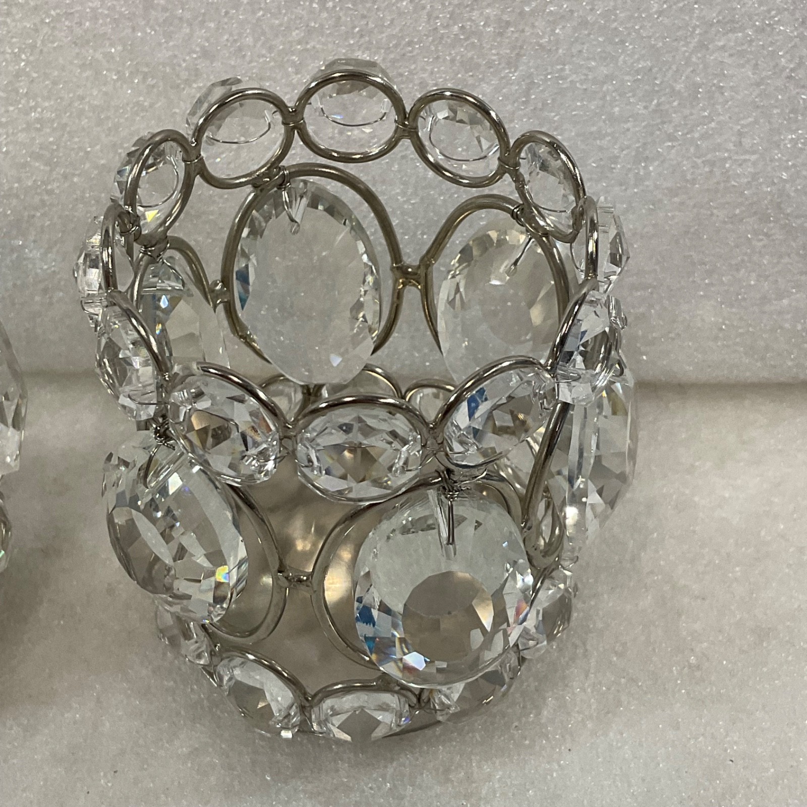 Pair Clear Faceted Tealight Candle Holders Silver Tone 3 in - Image 4