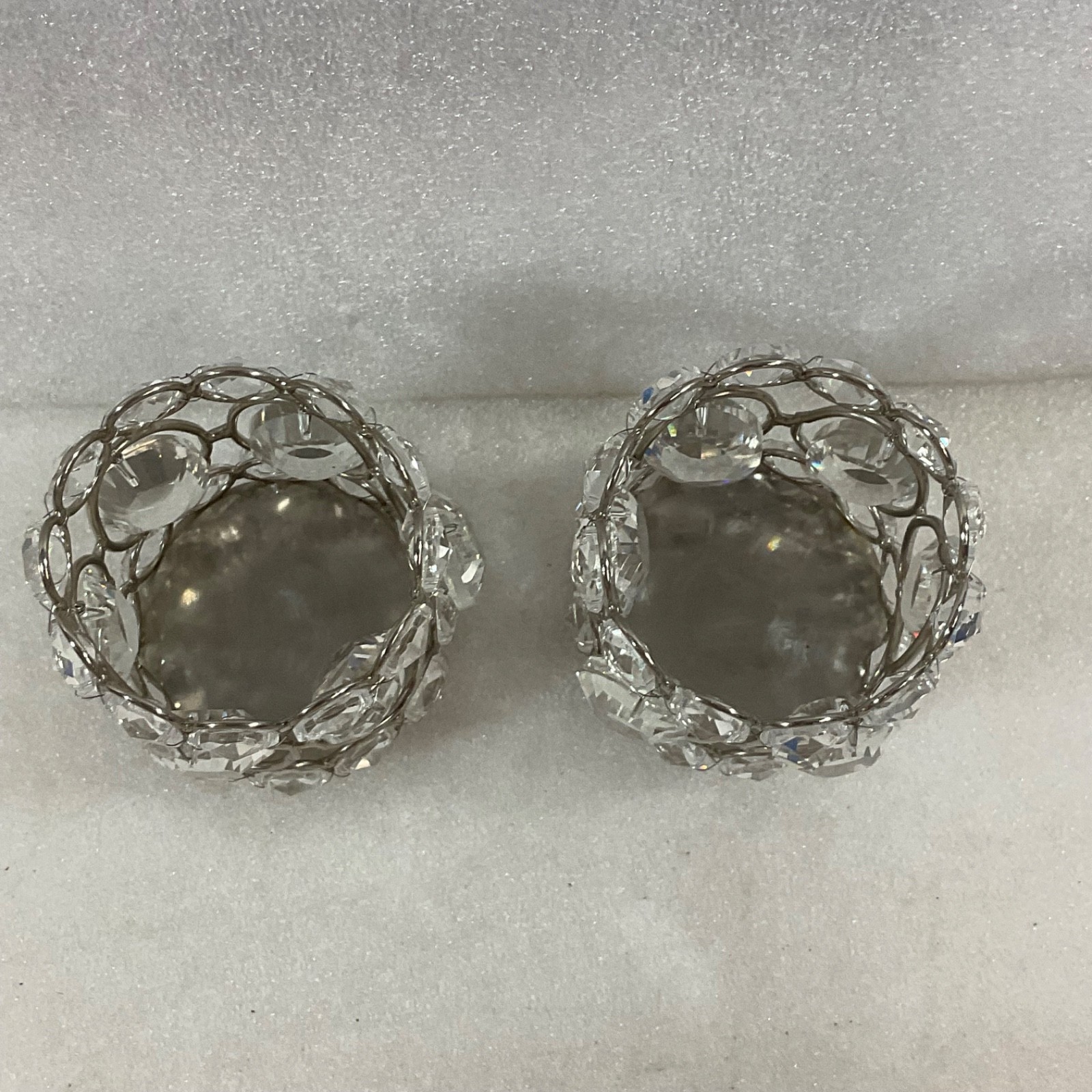 Pair Clear Faceted Tealight Candle Holders Silver Tone 3 in - Image 3