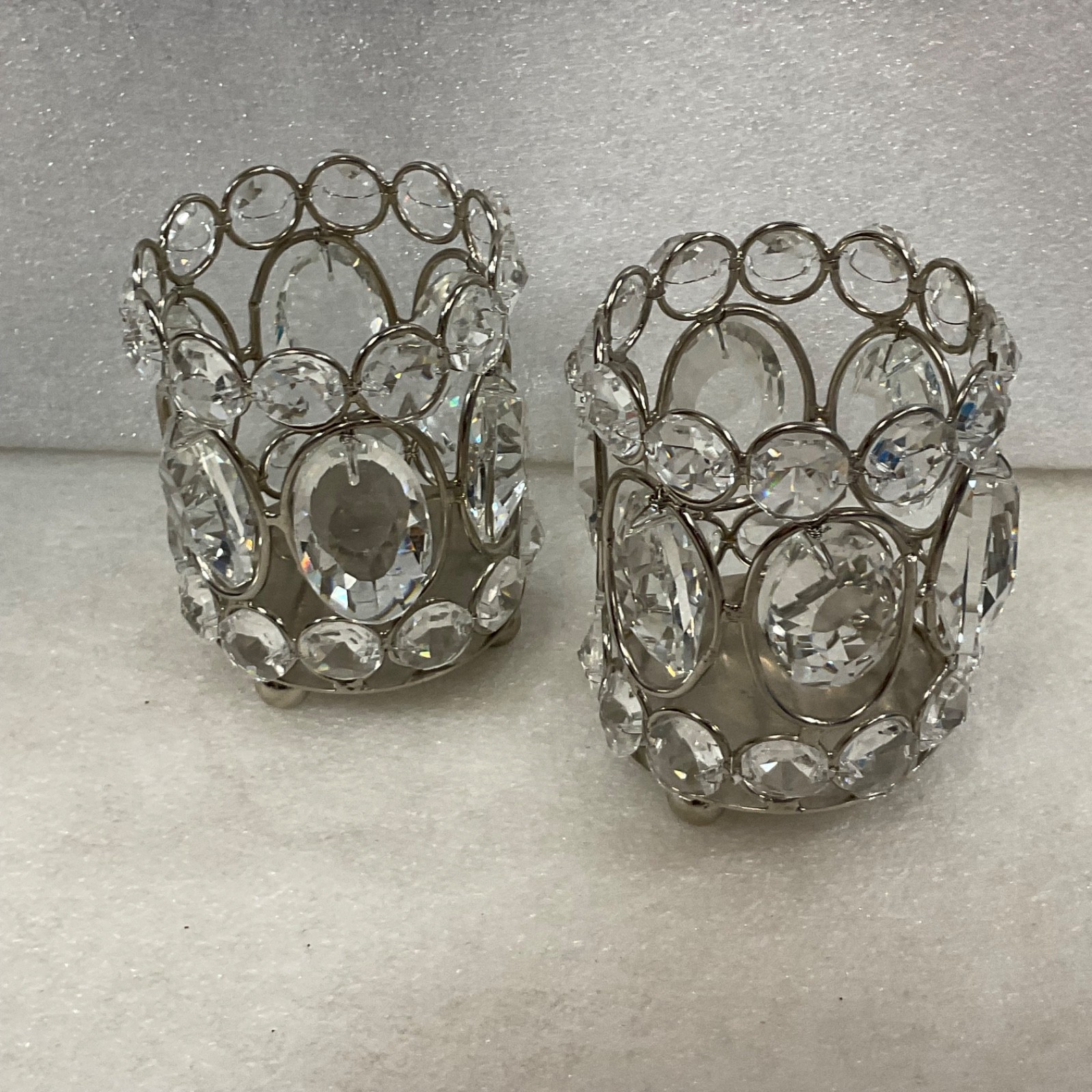 Pair Clear Faceted Tealight Candle Holders Silver Tone 3 in - Image 8