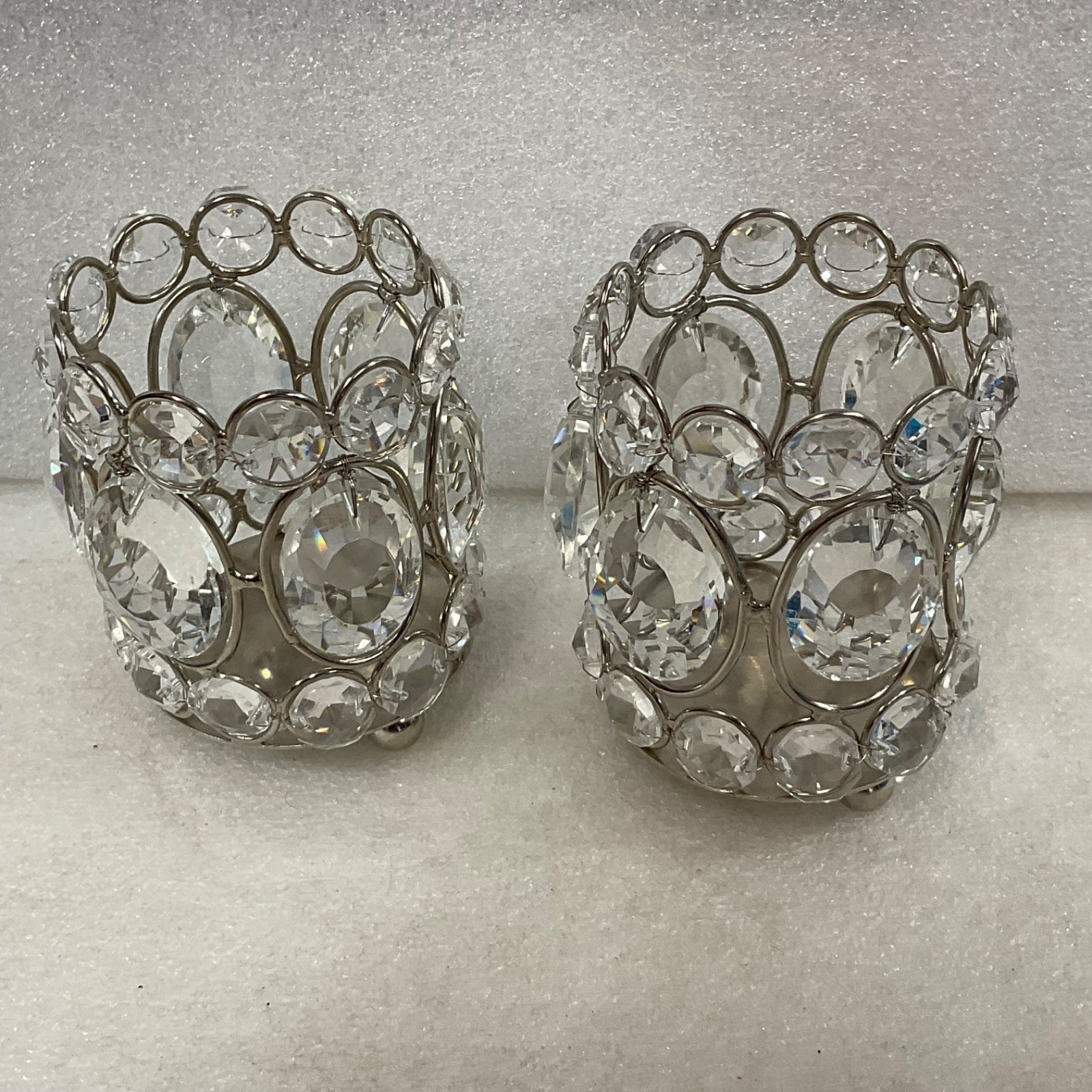 Pair Clear Faceted Tealight Candle Holders Silver Tone 3 in - Image 7