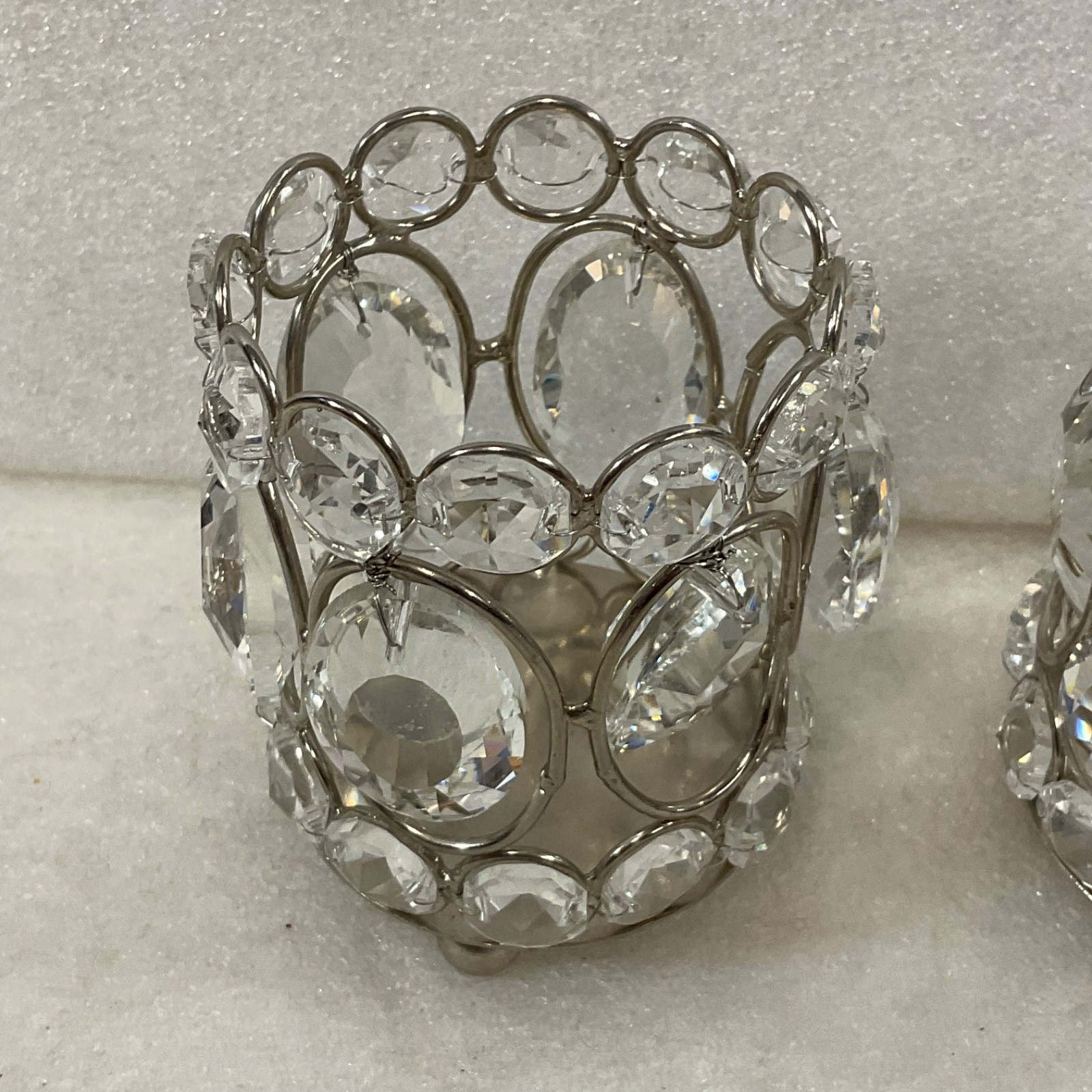 Pair Clear Faceted Tealight Candle Holders Silver Tone 3 in - Image 5