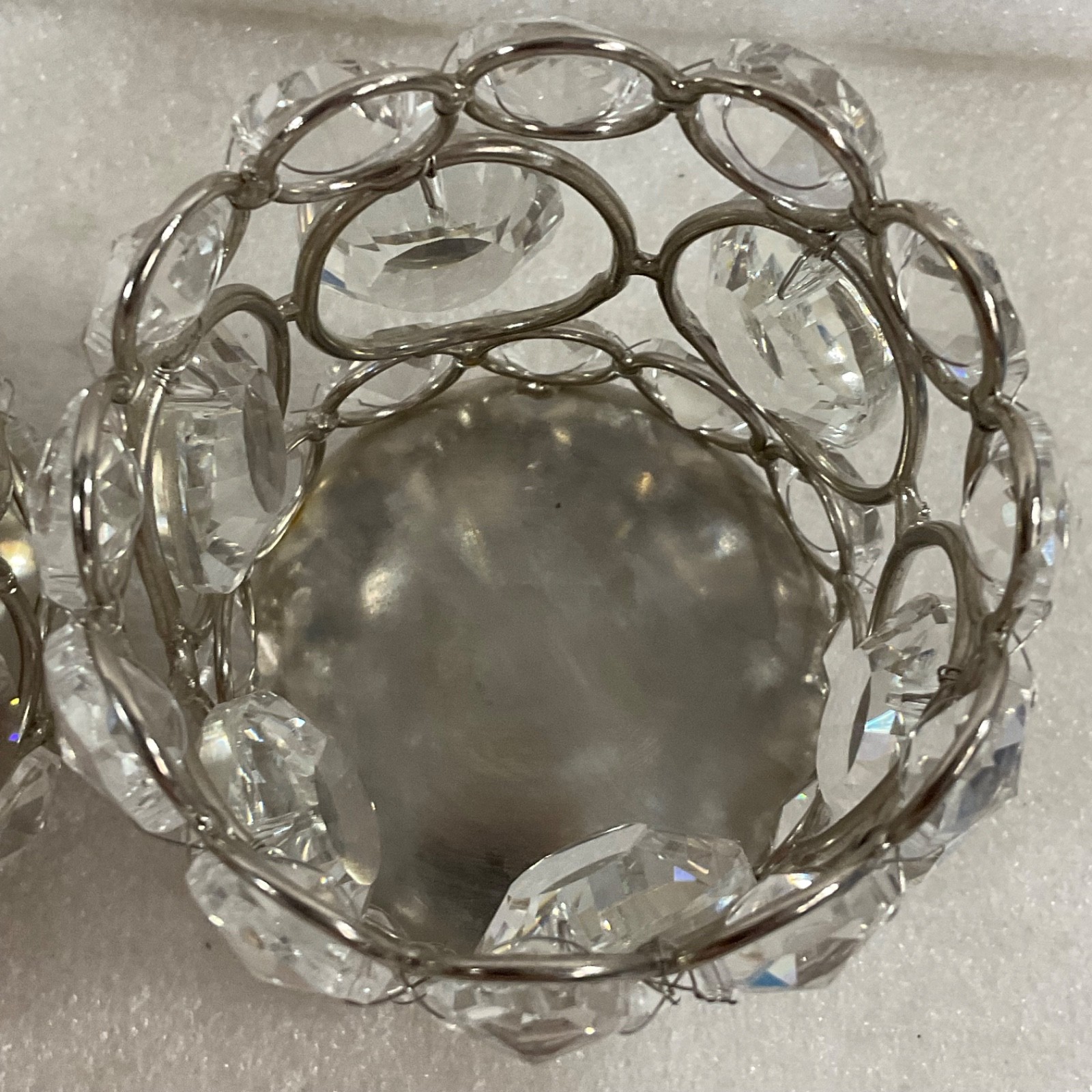 Pair Clear Faceted Tealight Candle Holders Silver Tone 3 in - Image 9