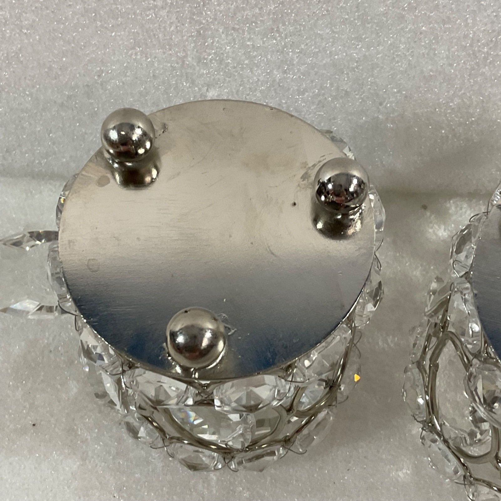 Pair Clear Faceted Tealight Candle Holders Silver Tone 3 in - Image 12