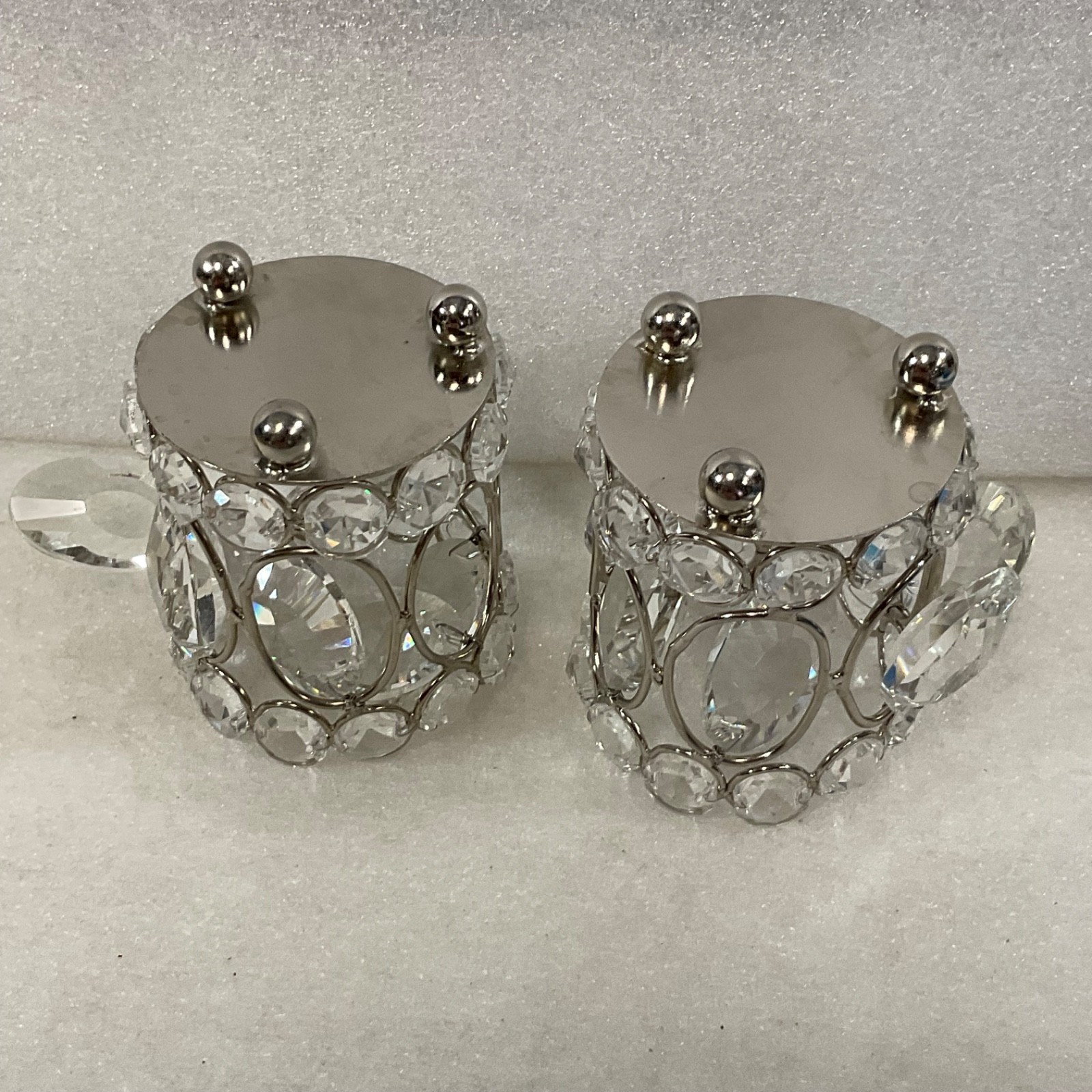 Pair Clear Faceted Tealight Candle Holders Silver Tone 3 in - Image 11