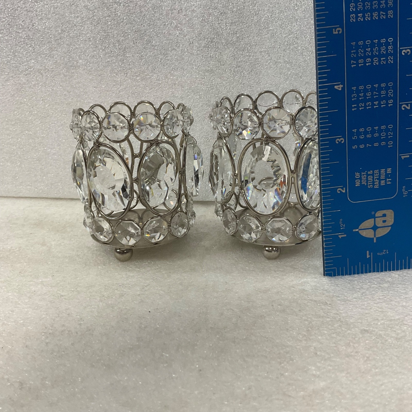 Pair Clear Faceted Tealight Candle Holders Silver Tone 3 in - Image 14