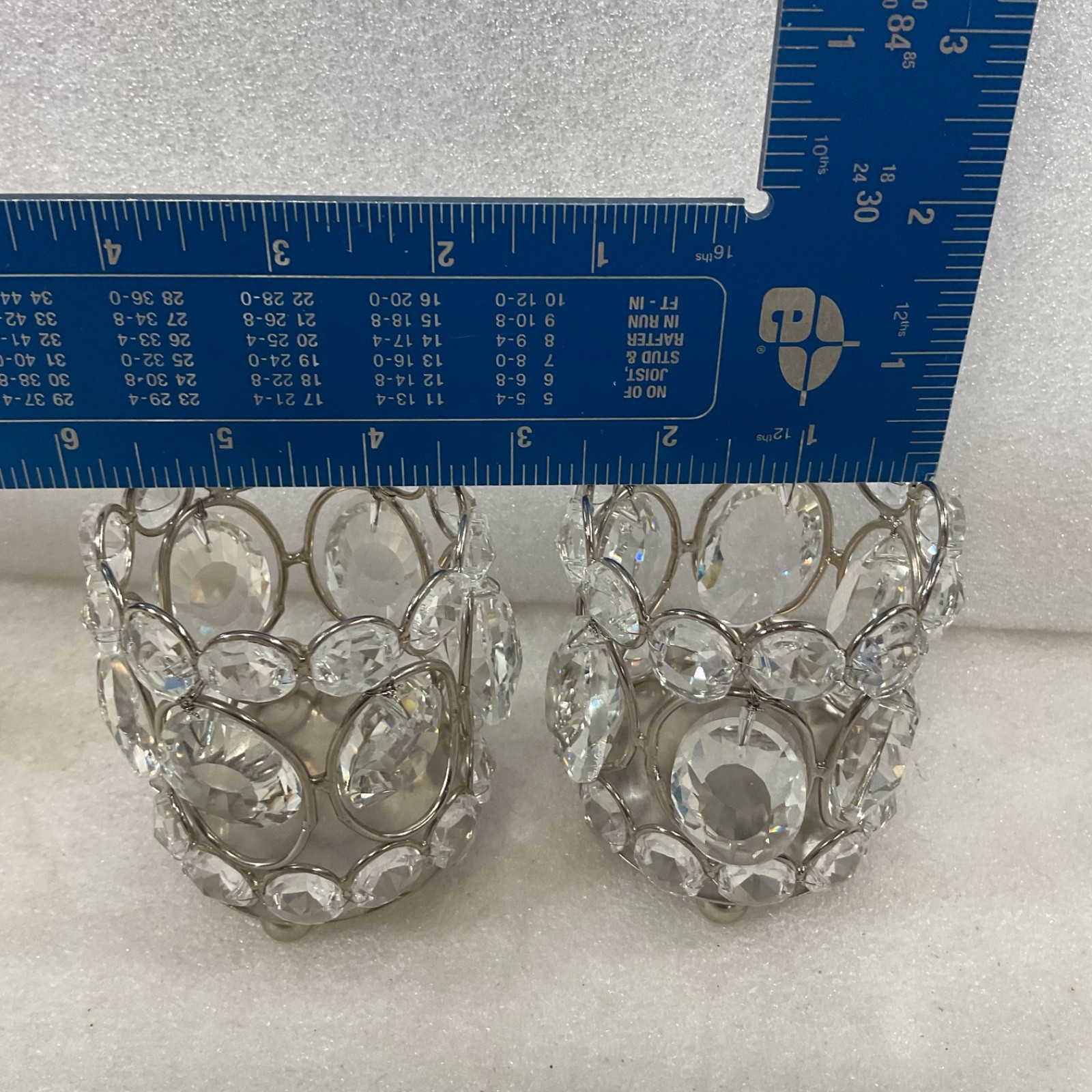 Pair Clear Faceted Tealight Candle Holders Silver Tone 3 in - Image 15