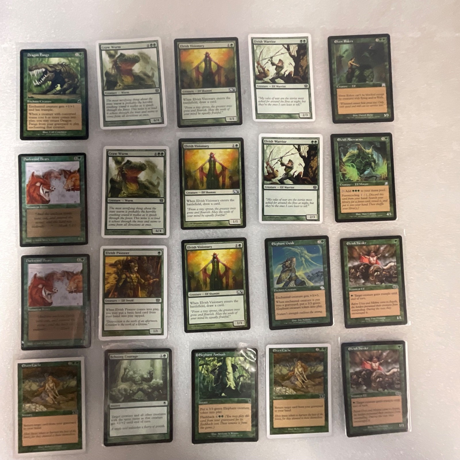 MTG 20 Card Green Lot Mixed Sets Dragon Fangs Elvish Visionary Craw Wurm - Image 1