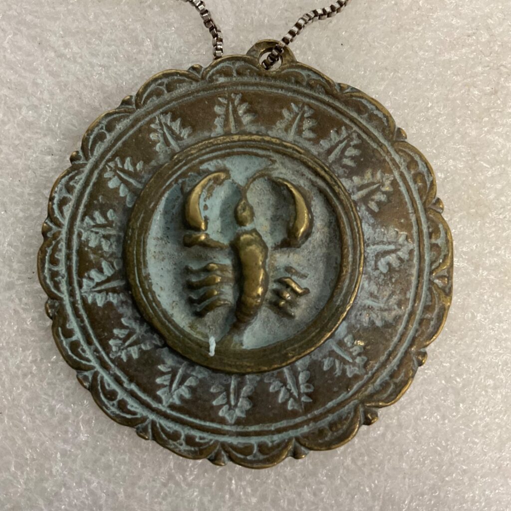 Vintage Brass Scorpion Zodiac Medallion Pendant Necklace Astrology Amulet 44.8g - Image 1