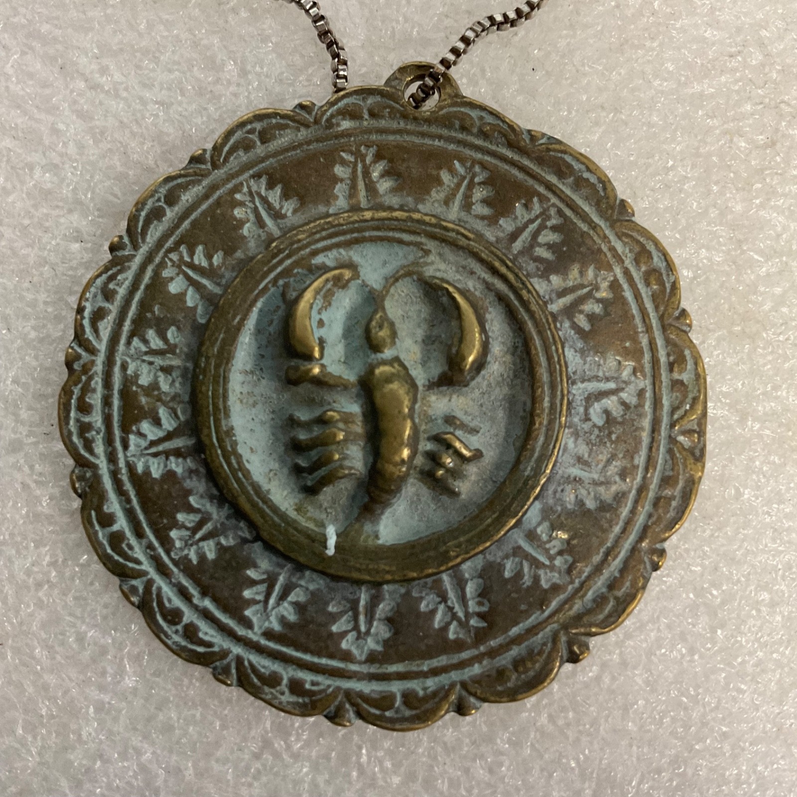 Vintage Brass Scorpion Zodiac Medallion Pendant Necklace Astrology Amulet 44.8g - Image 1
