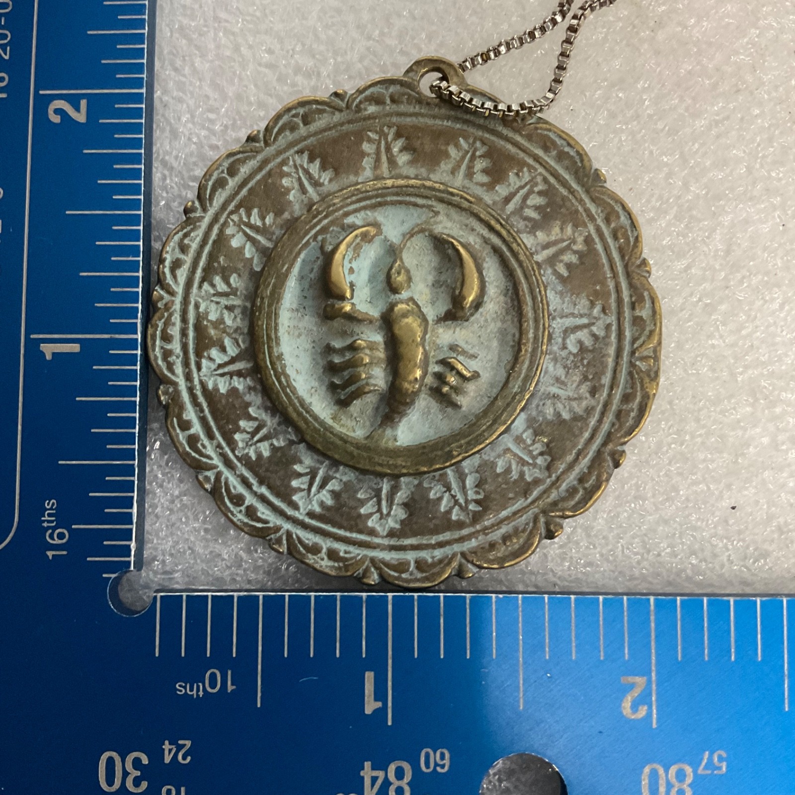 Vintage Brass Scorpion Zodiac Medallion Pendant Necklace Astrology Amulet 44.8g - Image 3