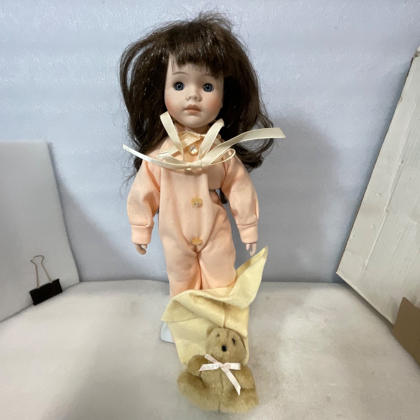 House of Lloyd Pajama Baby Doll 12-069 16in With Bear Box Stand 1989 - Image 1