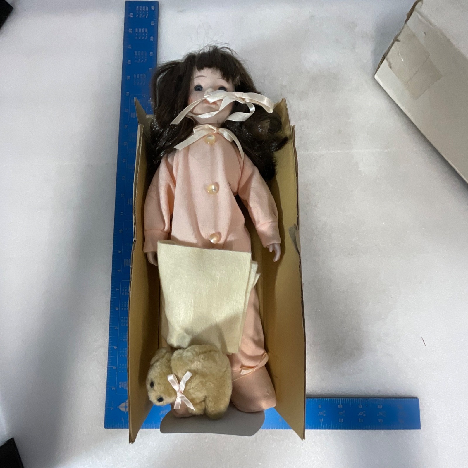 House of Lloyd Pajama Baby Doll 12-069 16in With Bear Box Stand 1989 - Image 14