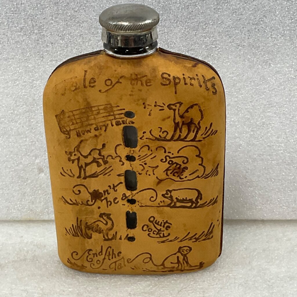 Glass Flask With Leather Cover Drunk Poem Farm Animal Graphics 6 in - Image 1