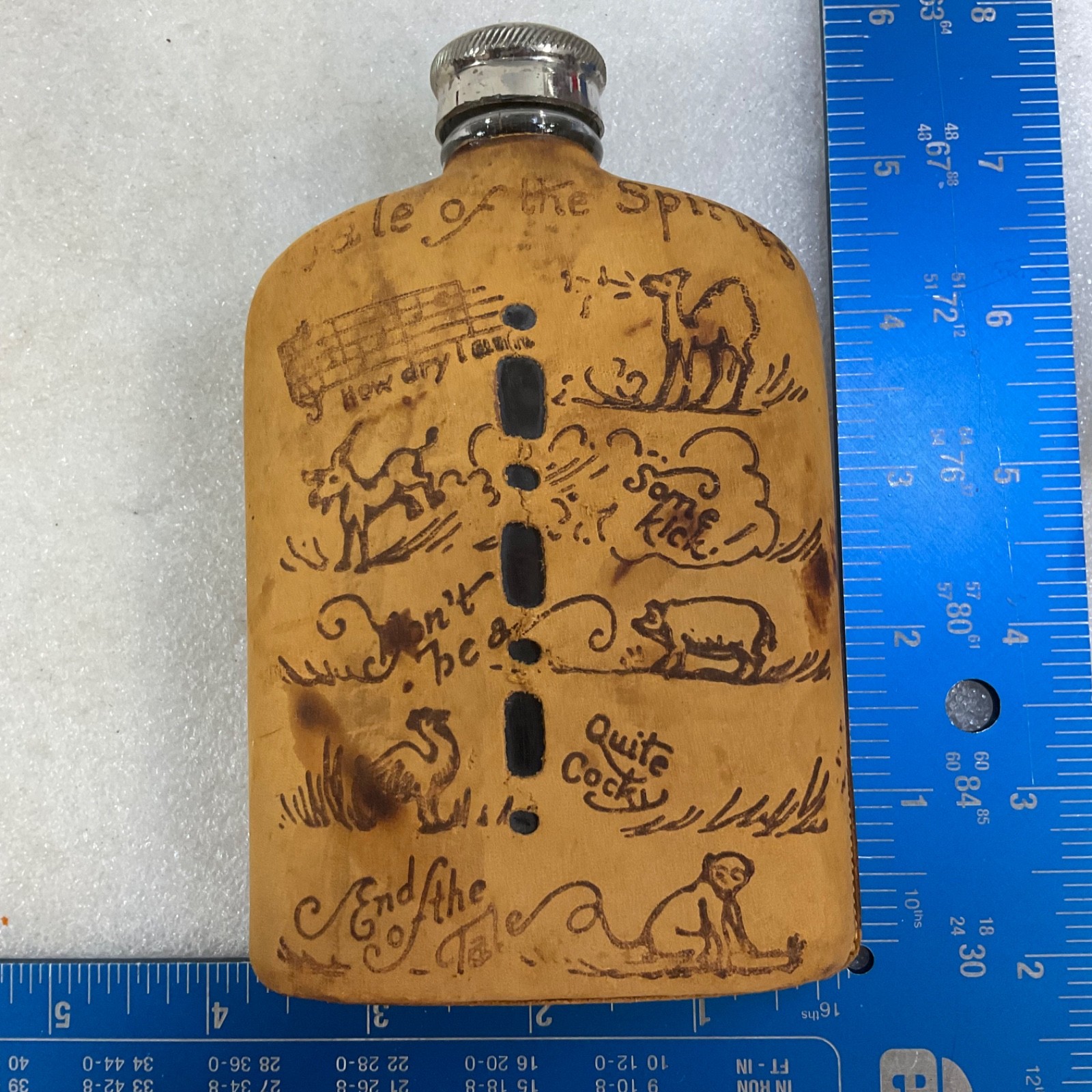 Glass Flask With Leather Cover Drunk Poem Farm Animal Graphics 6 in - Image 12