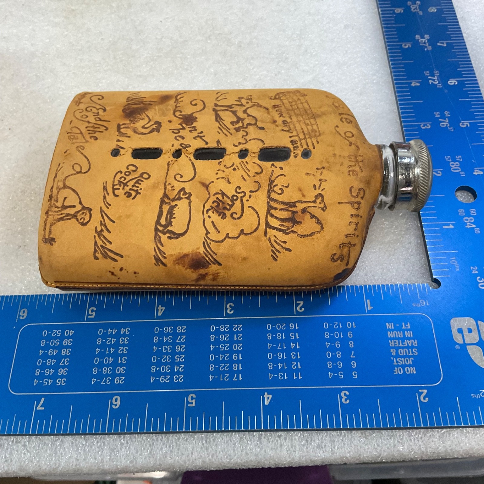 Glass Flask With Leather Cover Drunk Poem Farm Animal Graphics 6 in - Image 14