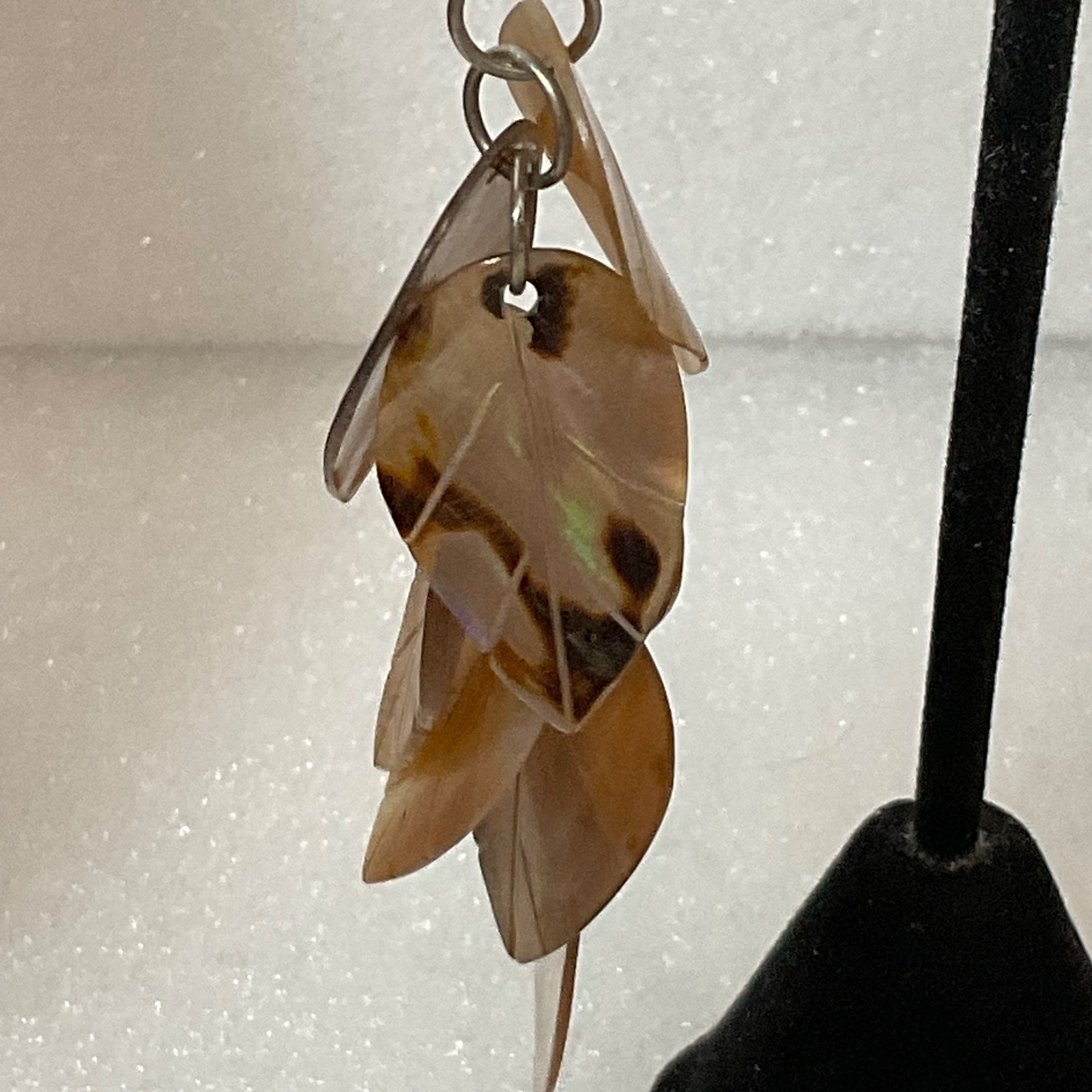 3.25in Brown Mother of Pearl Leaf Dangle Earrings 13.35g Boho Statement Jewelry - Image 6