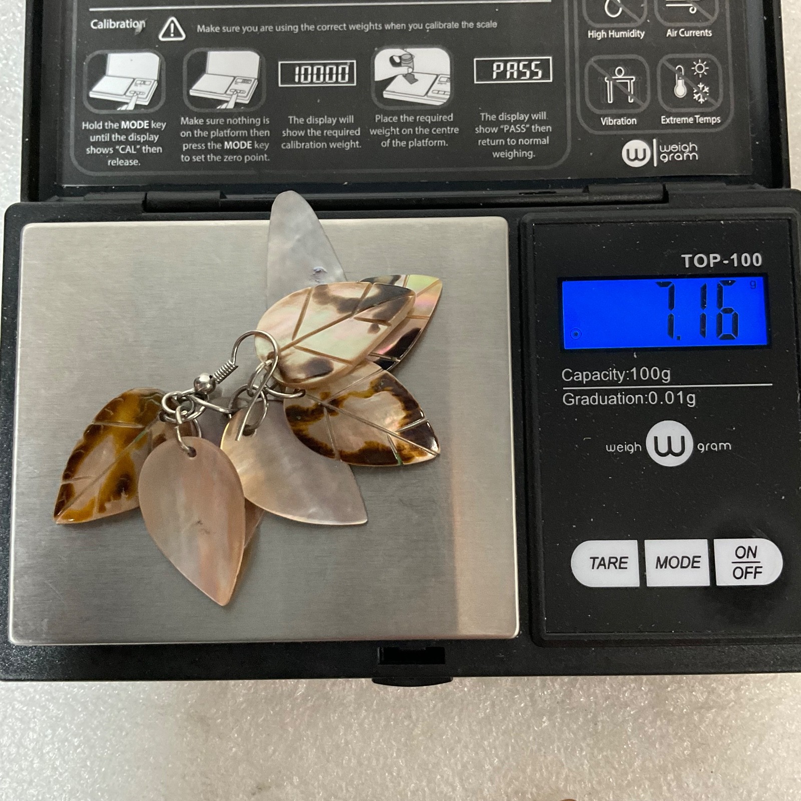 3.25in Brown Mother of Pearl Leaf Dangle Earrings 13.35g Boho Statement Jewelry - Image 9