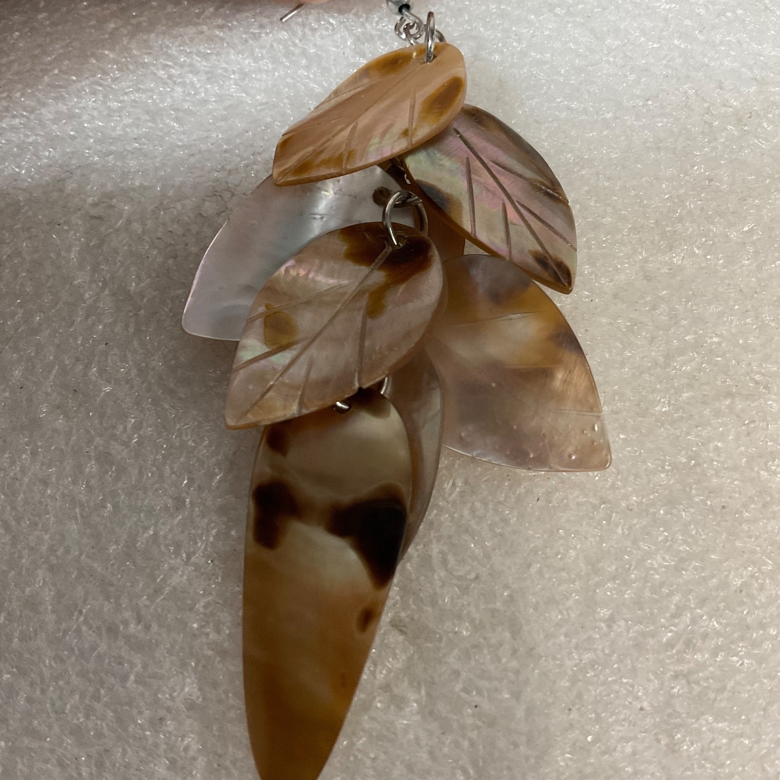 3.25in Brown Mother of Pearl Leaf Dangle Earrings 13.35g Boho Statement Jewelry - Image 12