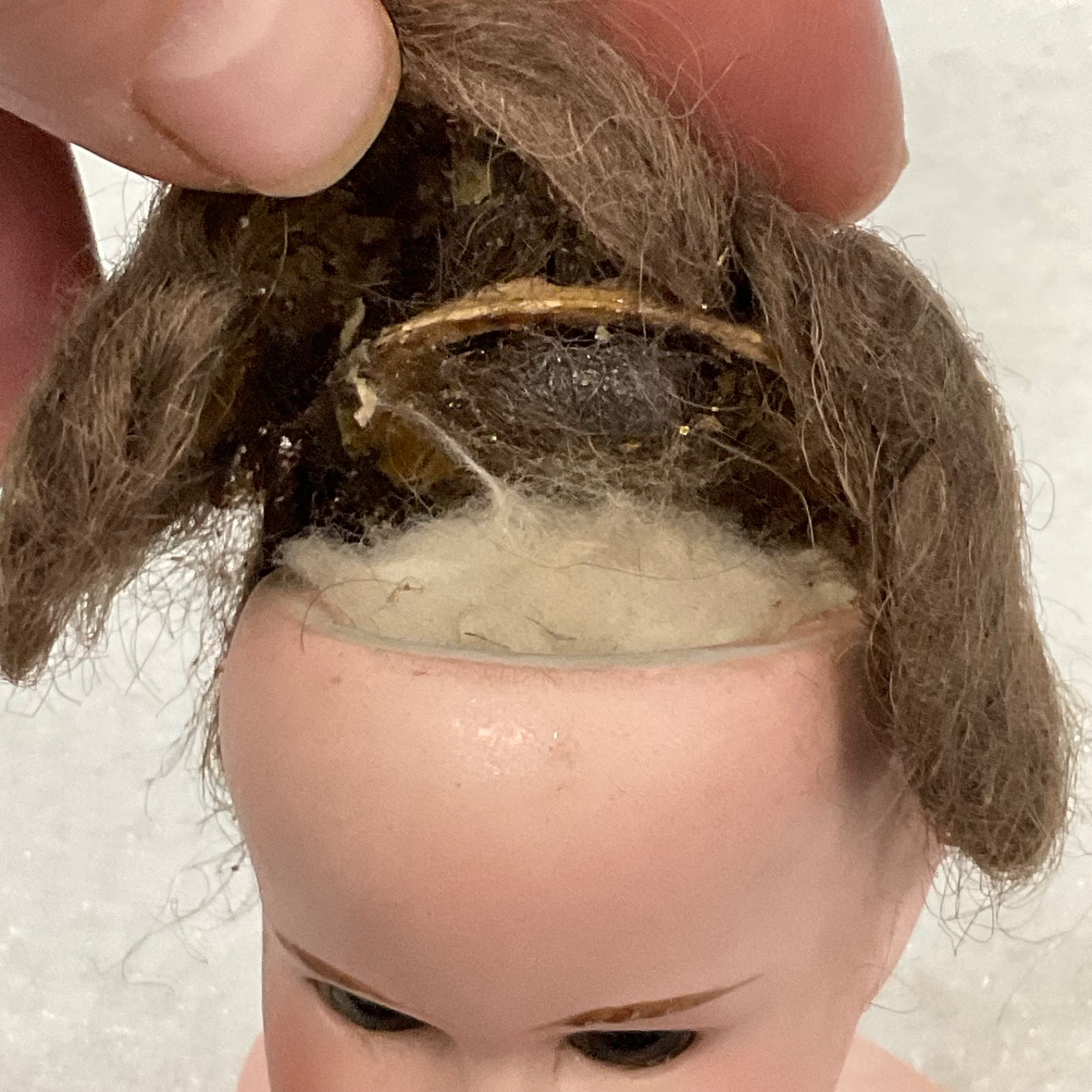 Germany Mabel 1810 Doll Head Bust Brown Wig Black Eyes 4 in - Image 7