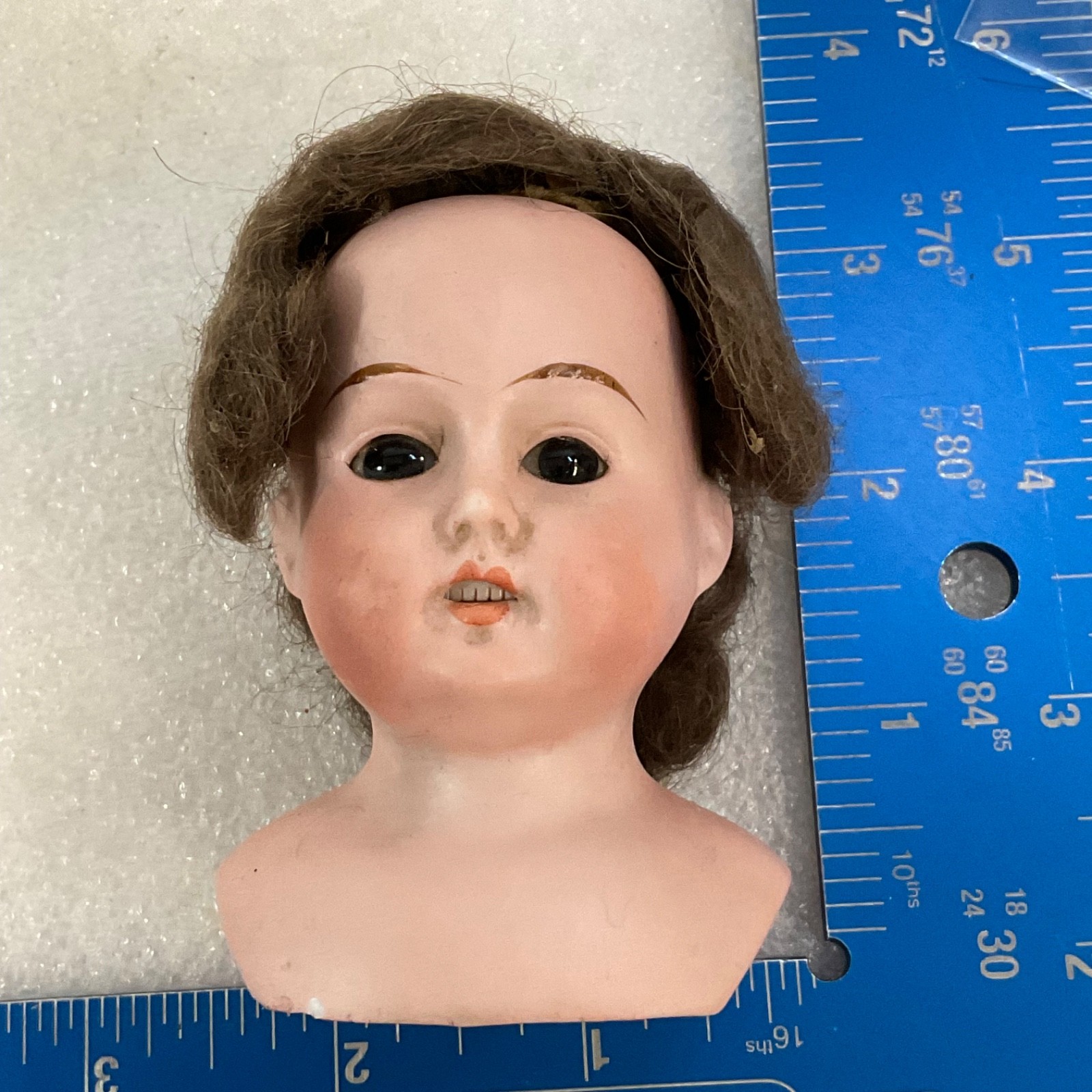 Germany Mabel 1810 Doll Head Bust Brown Wig Black Eyes 4 in - Image 11