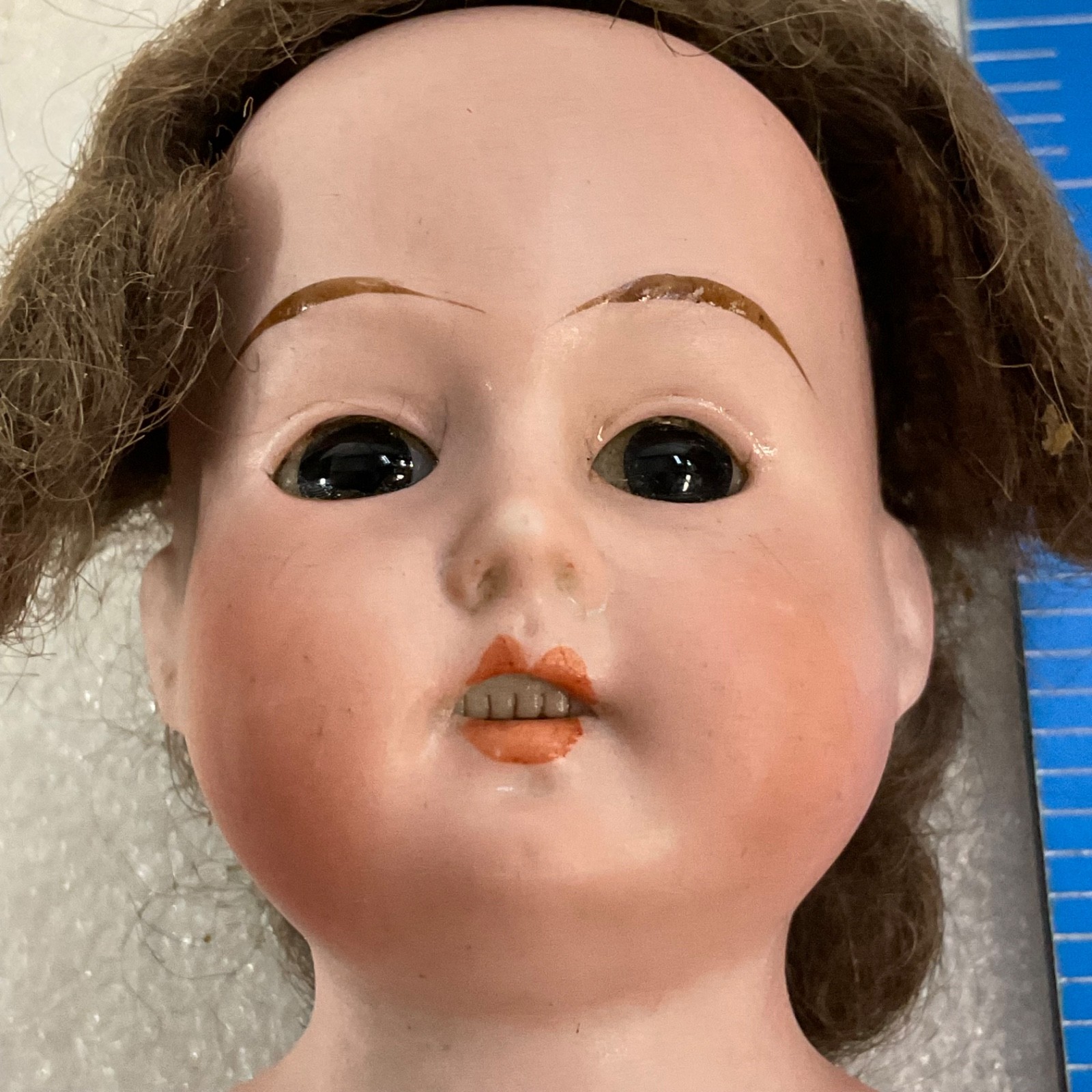 Germany Mabel 1810 Doll Head Bust Brown Wig Black Eyes 4 in - Image 12