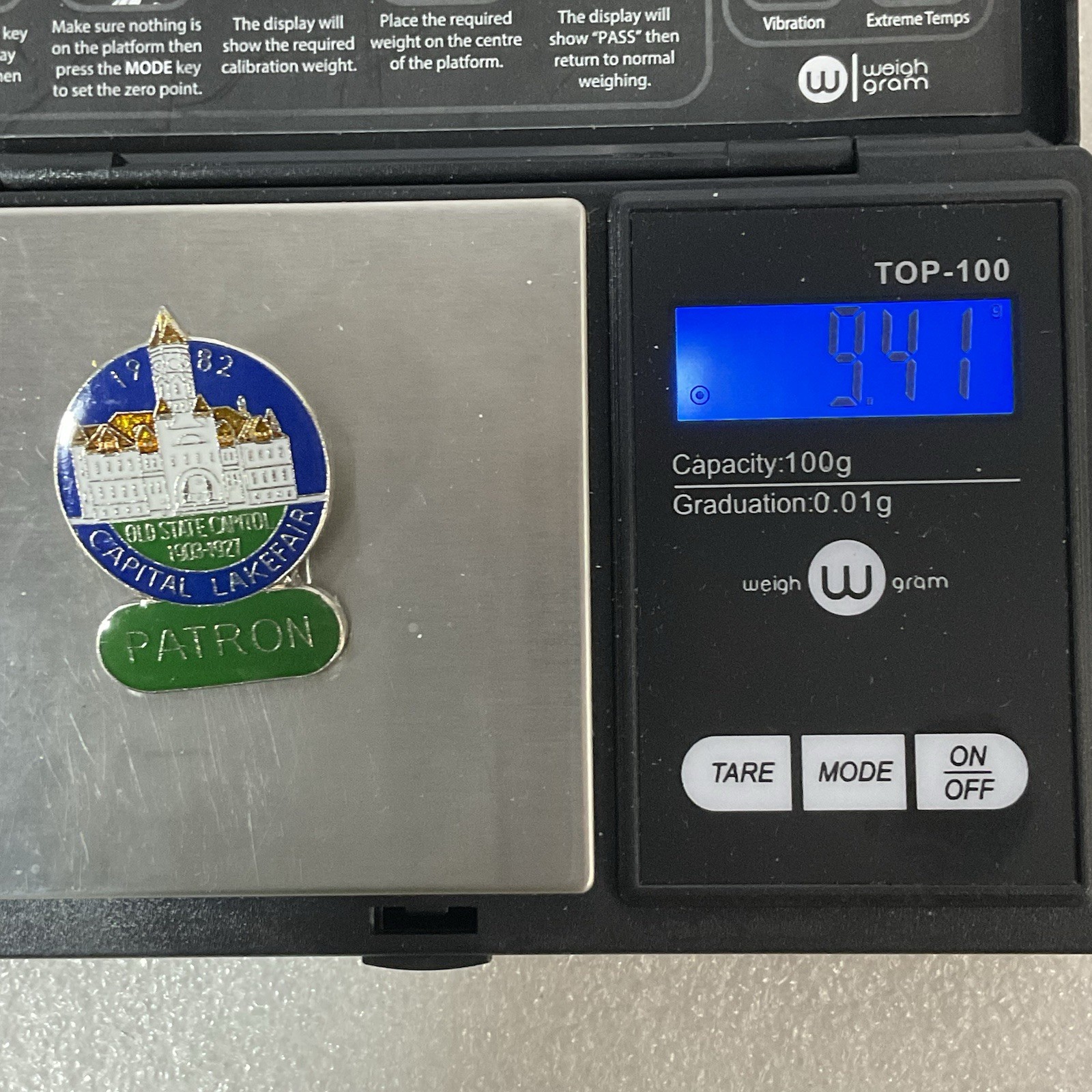 1982 Capital Lakefair Old State Capitol 1903-1927 Patron Pin Pinback Washington - Image 9