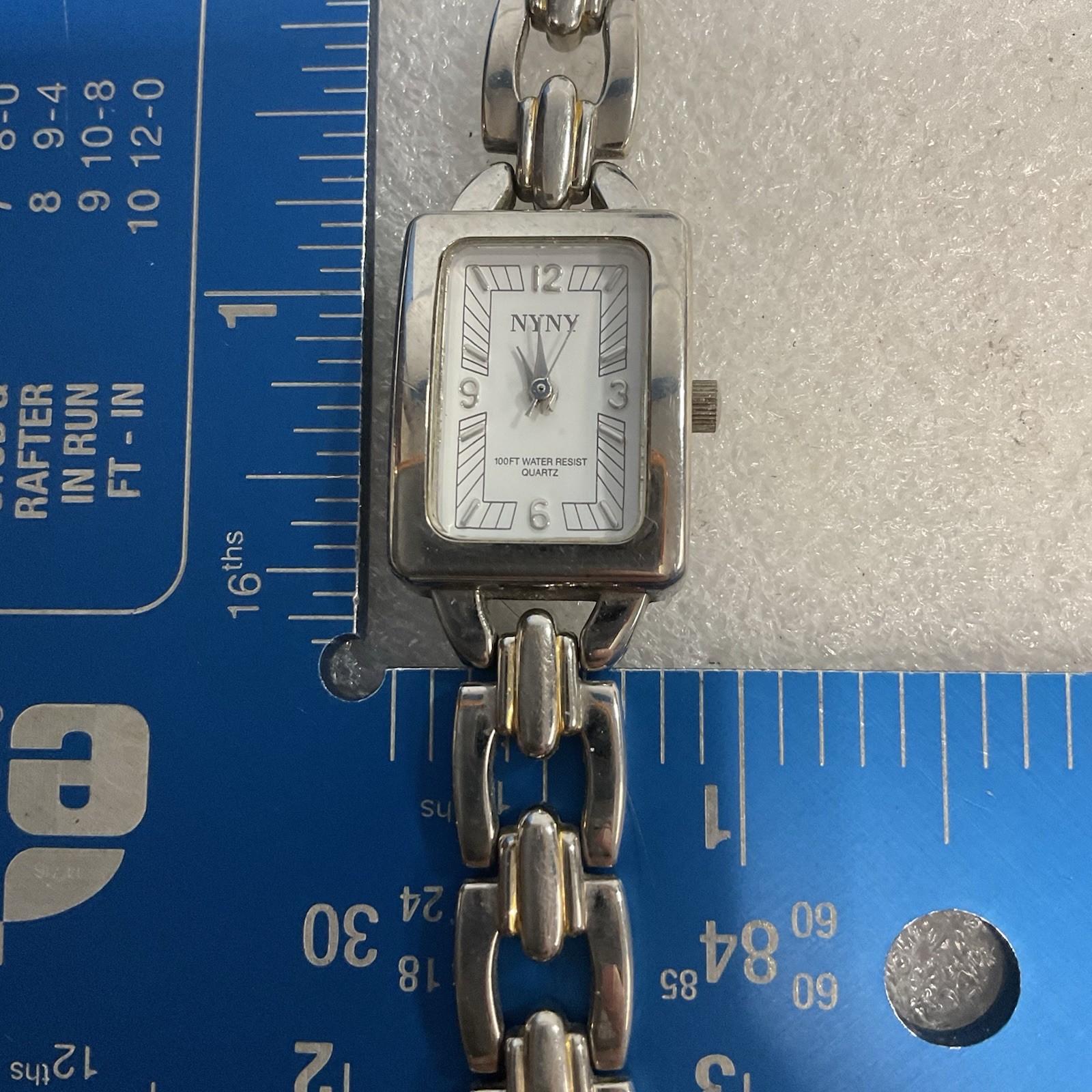 NYNY Silver Toned Rectangular Face 100 Water Resist Watch 43-069 V-13 - Image 21