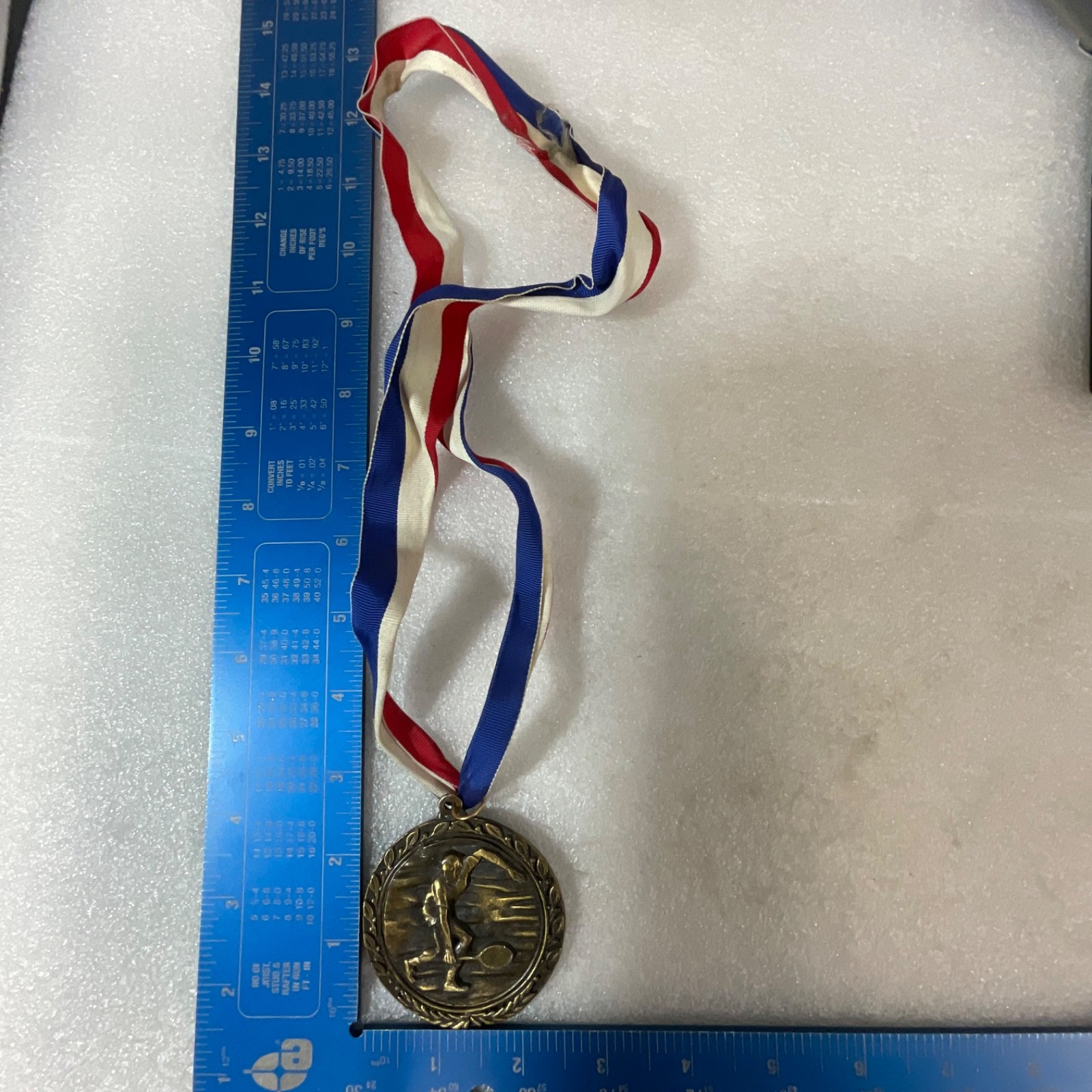 Vintage Bronze Tone Tennis Medal Award 92g Sports Trophy w/ Ribbon 2.5" - Image 4