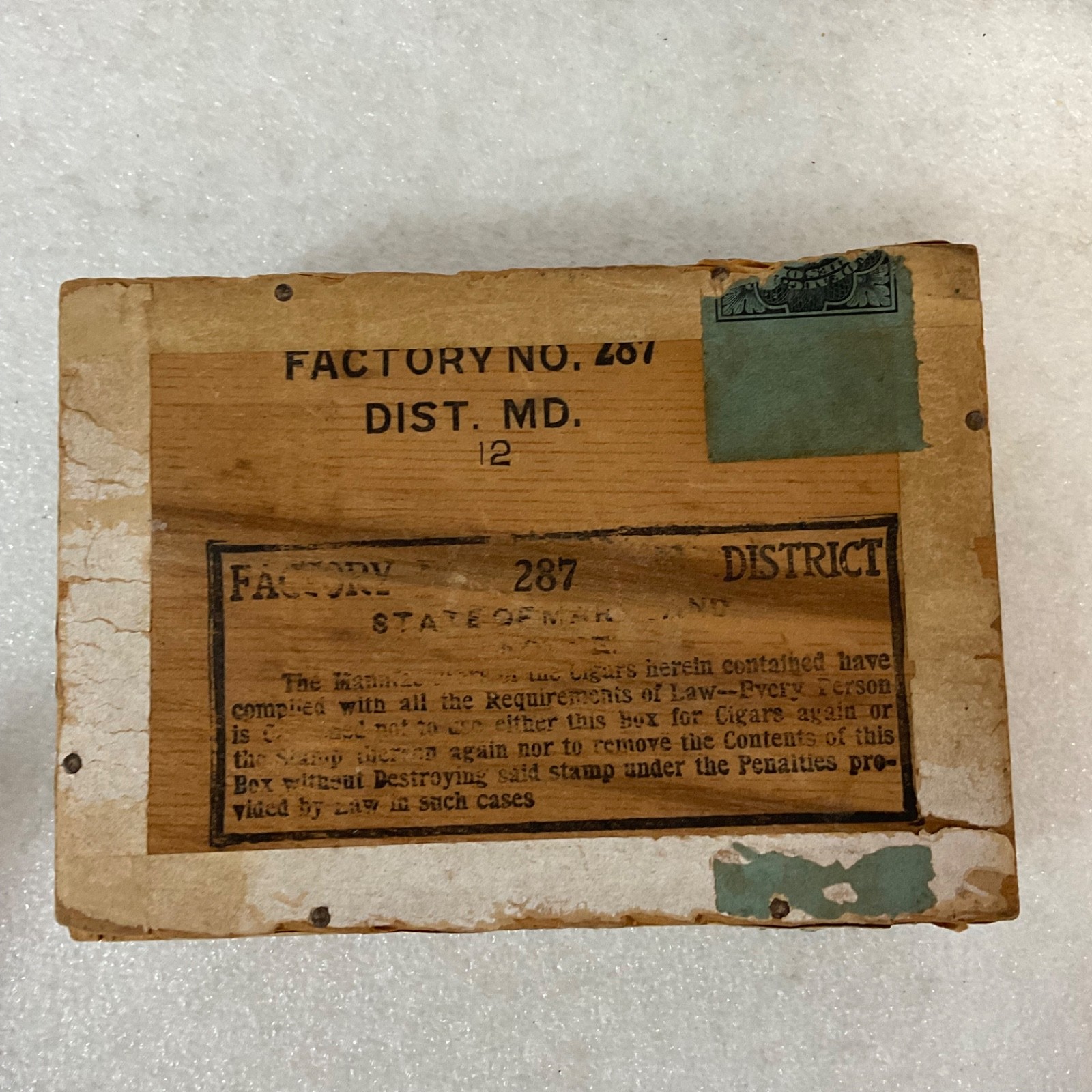 Idlewhile Club Cigars Wood Box 5.25in Factory No 287 Tax Stamp - Image 5