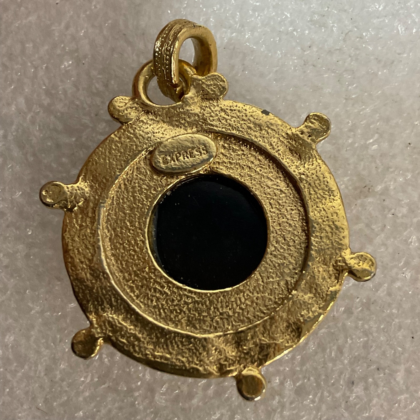 Vintage Express Gold Tone Ship Wheel Pendant Black White Stone Nautical Jewelry - Image 2