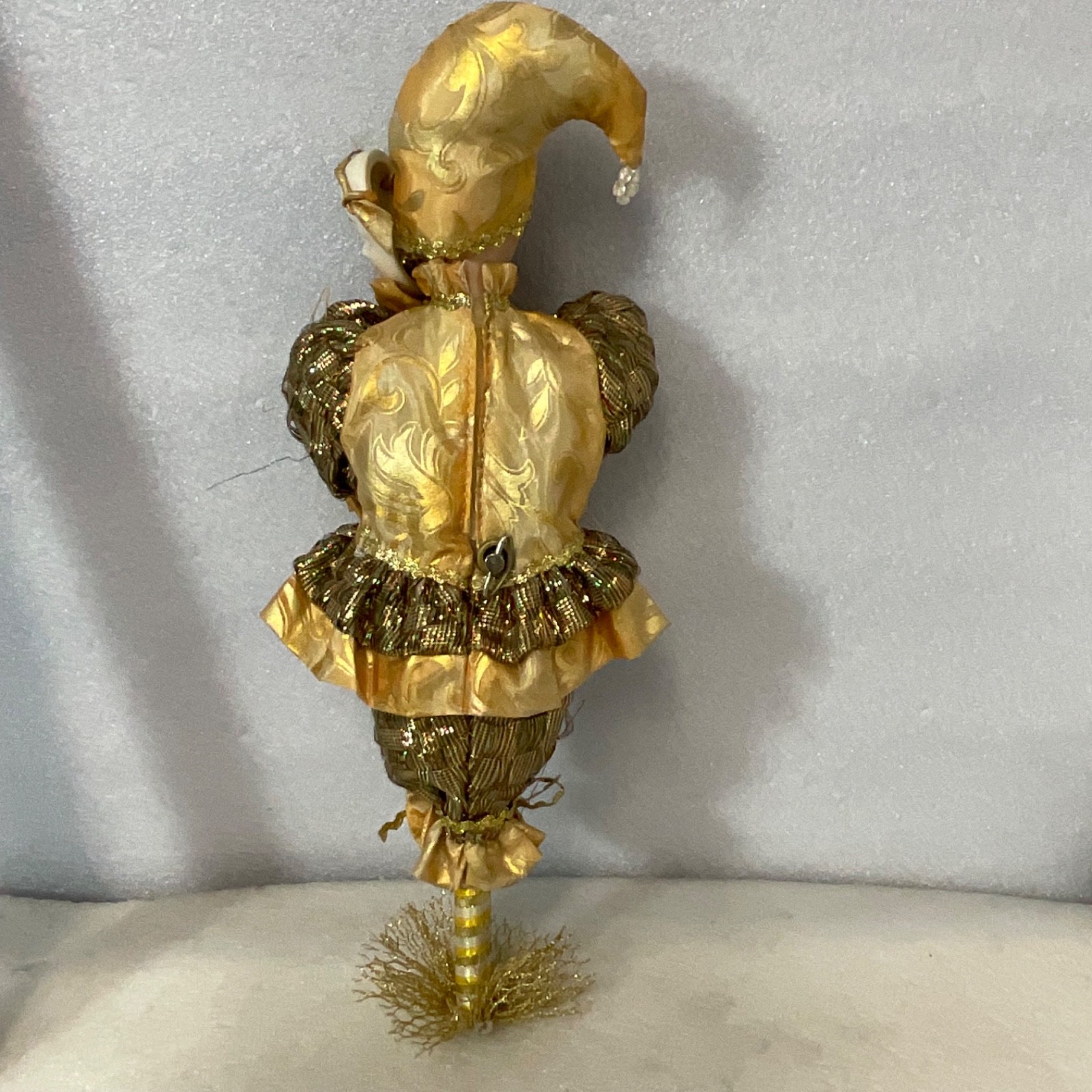 Gold Harlequin Jester Musical Wind Up Doll 12in Mask Base Mount - Image 7