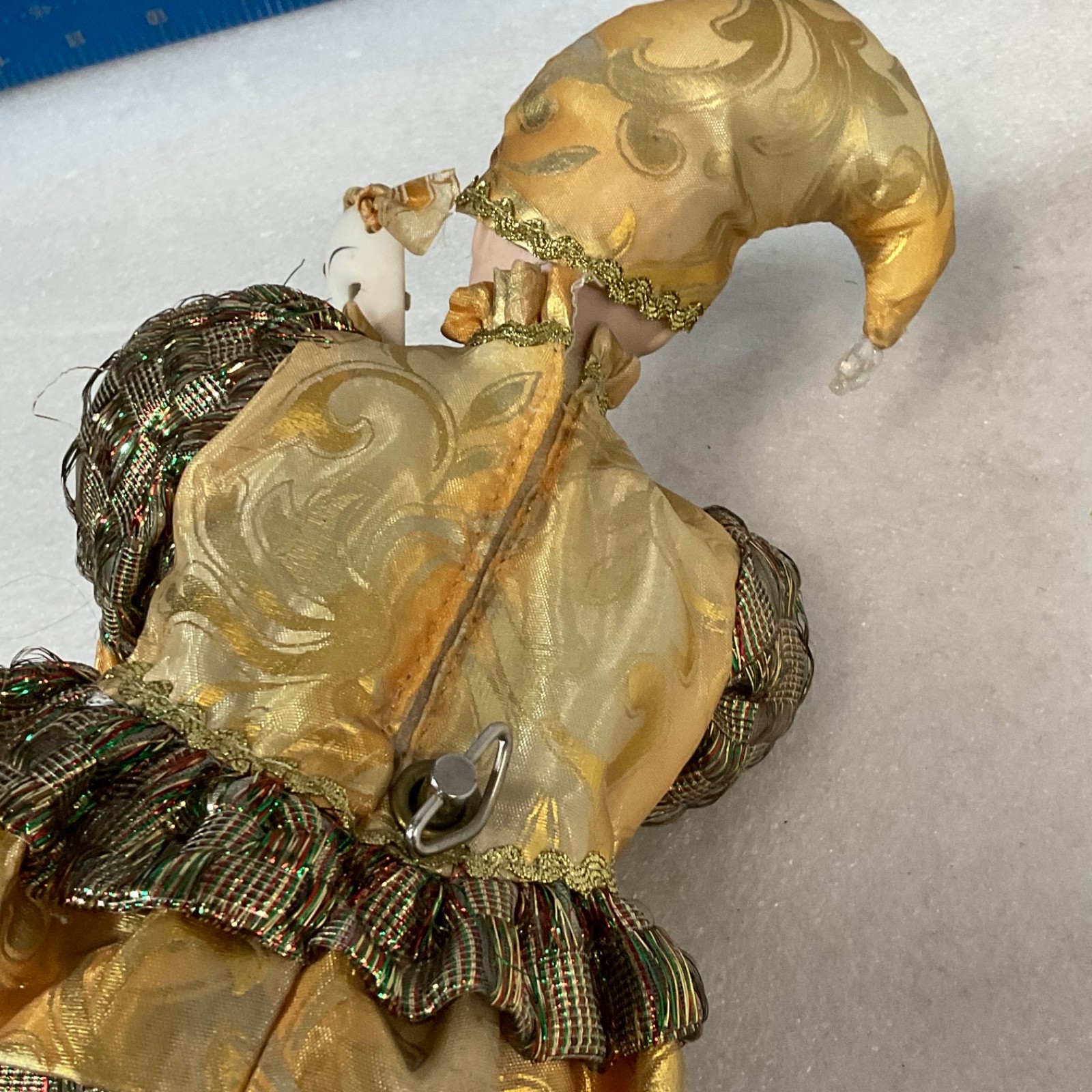 Gold Harlequin Jester Musical Wind Up Doll 12in Mask Base Mount - Image 16