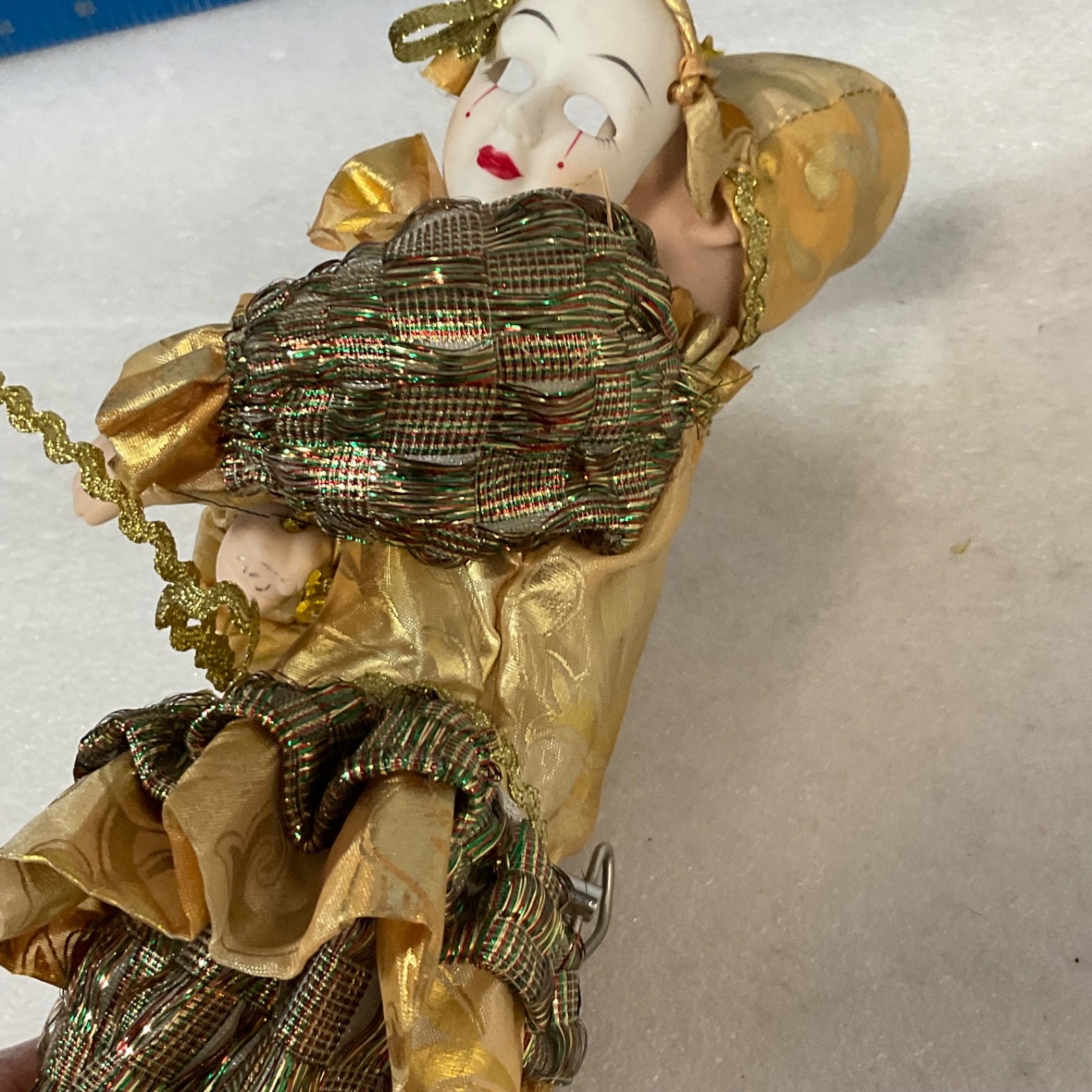 Gold Harlequin Jester Musical Wind Up Doll 12in Mask Base Mount - Image 17