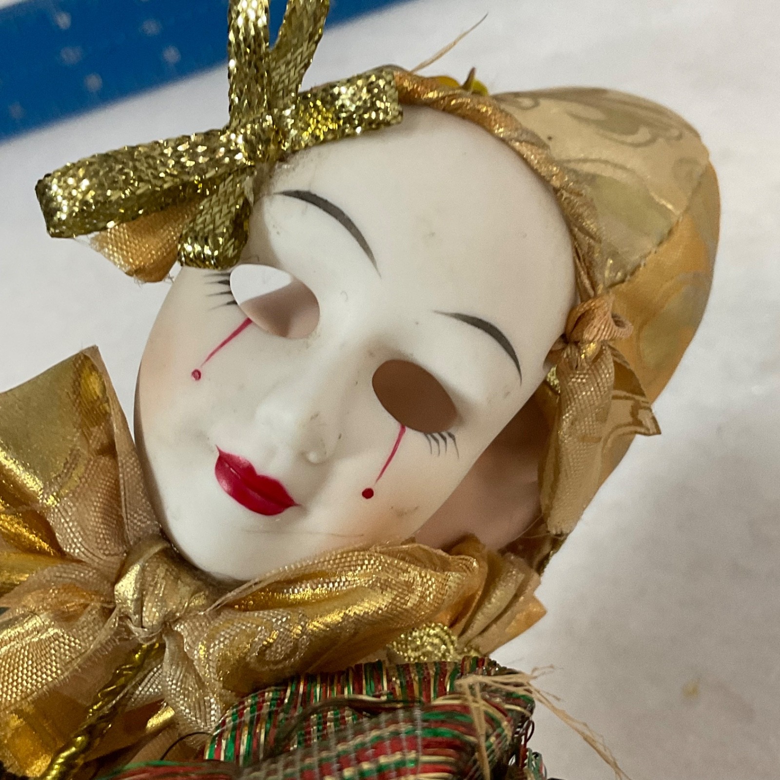 Gold Harlequin Jester Musical Wind Up Doll 12in Mask Base Mount - Image 14